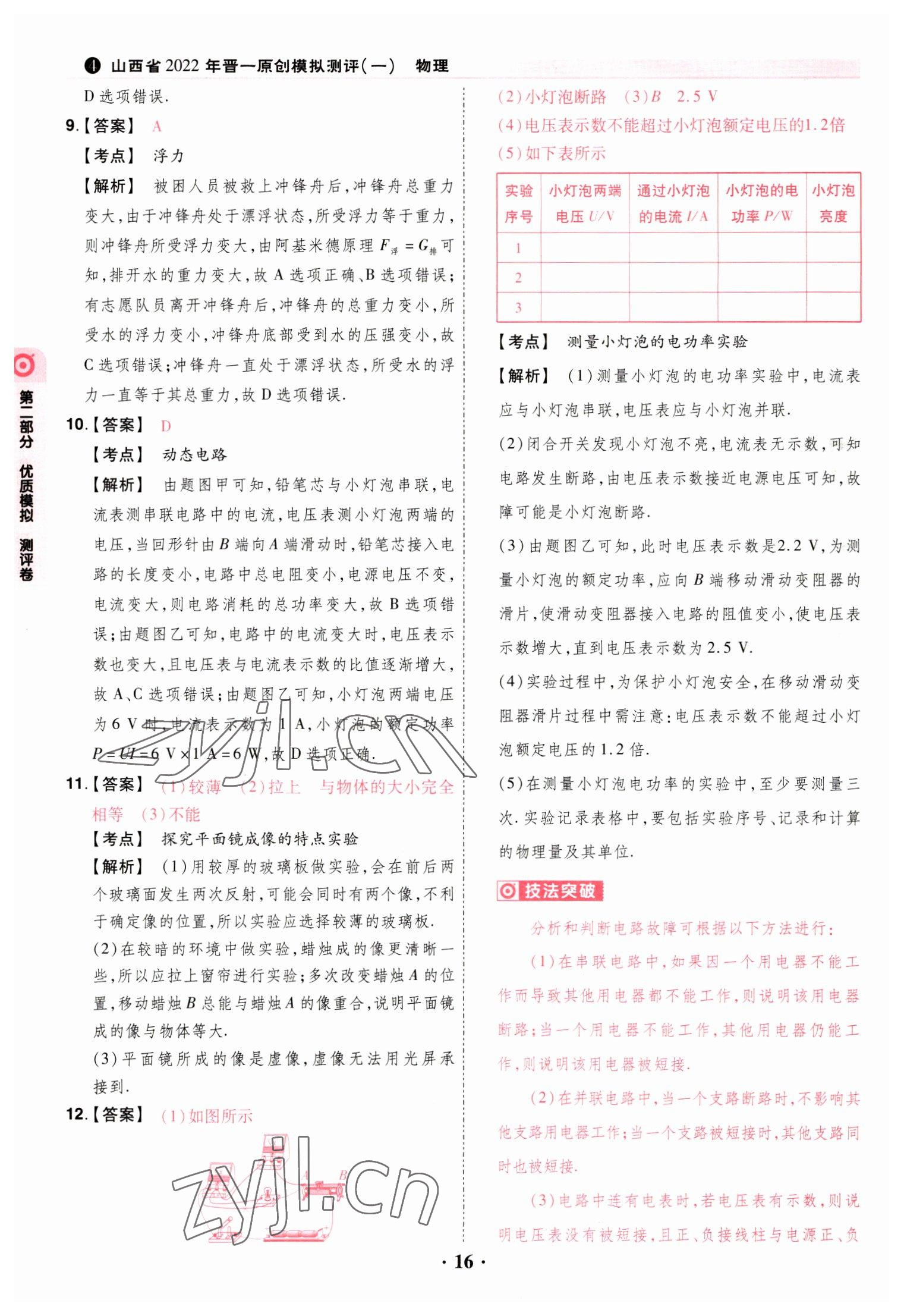 2023年晋一中考模拟试卷精编物理&nbsp;参考答案第16页