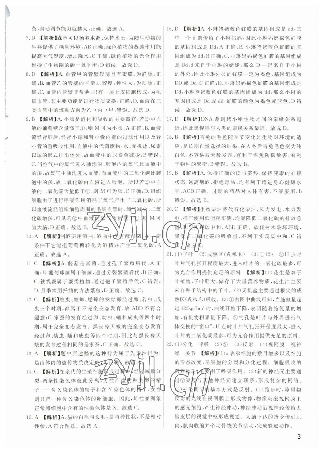 2023年新一線必刷卷生物河南專版 參考答案第3頁