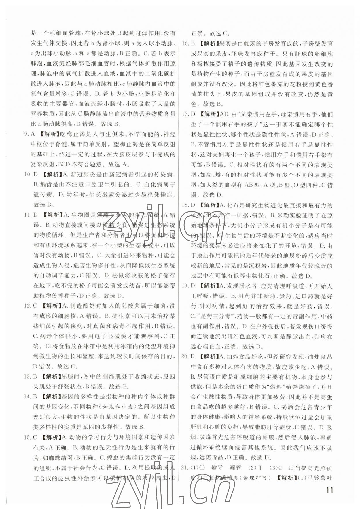 2023年新一線必刷卷生物河南專(zhuān)版 參考答案第11頁(yè)