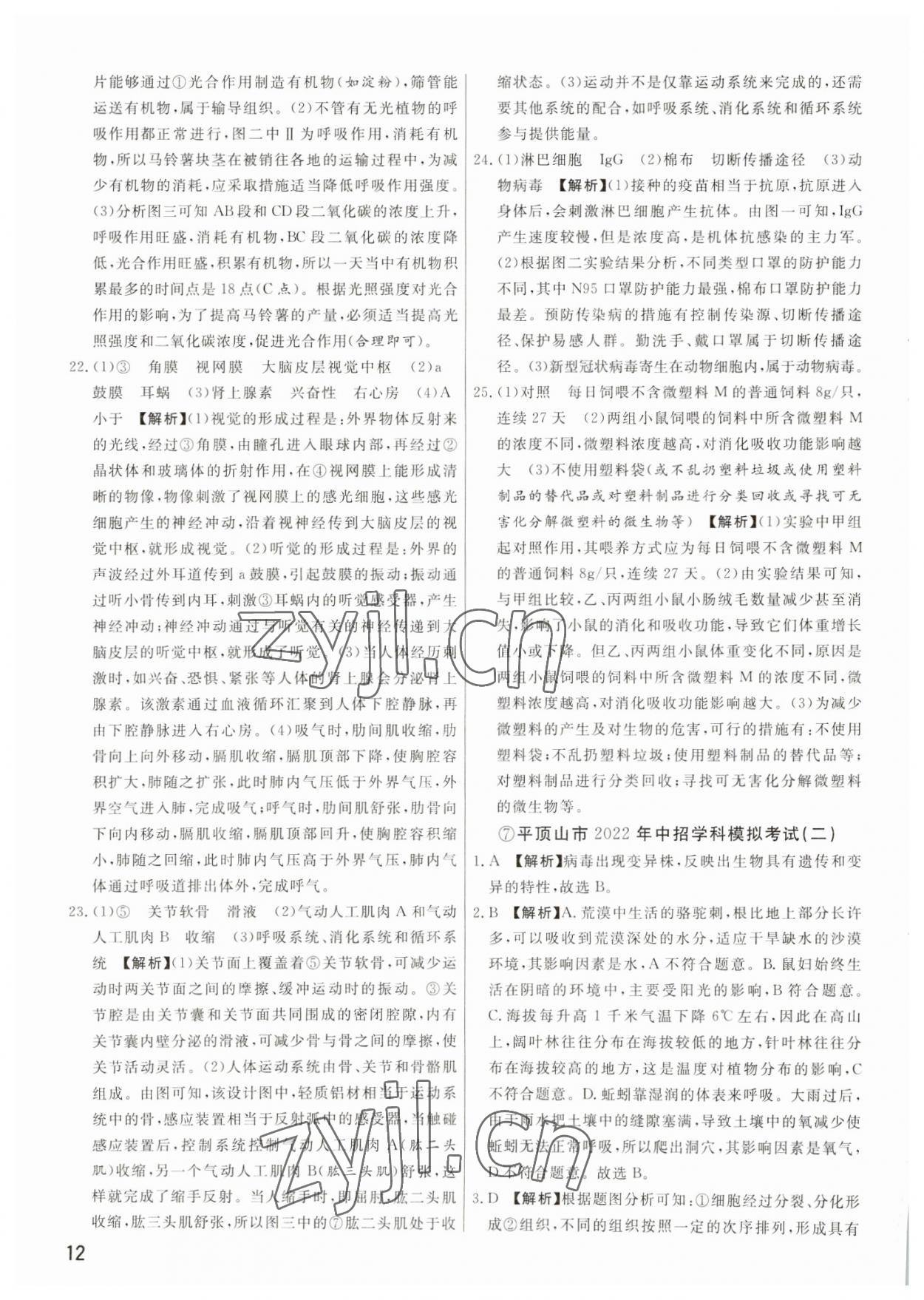 2023年新一線必刷卷生物河南專版 參考答案第12頁
