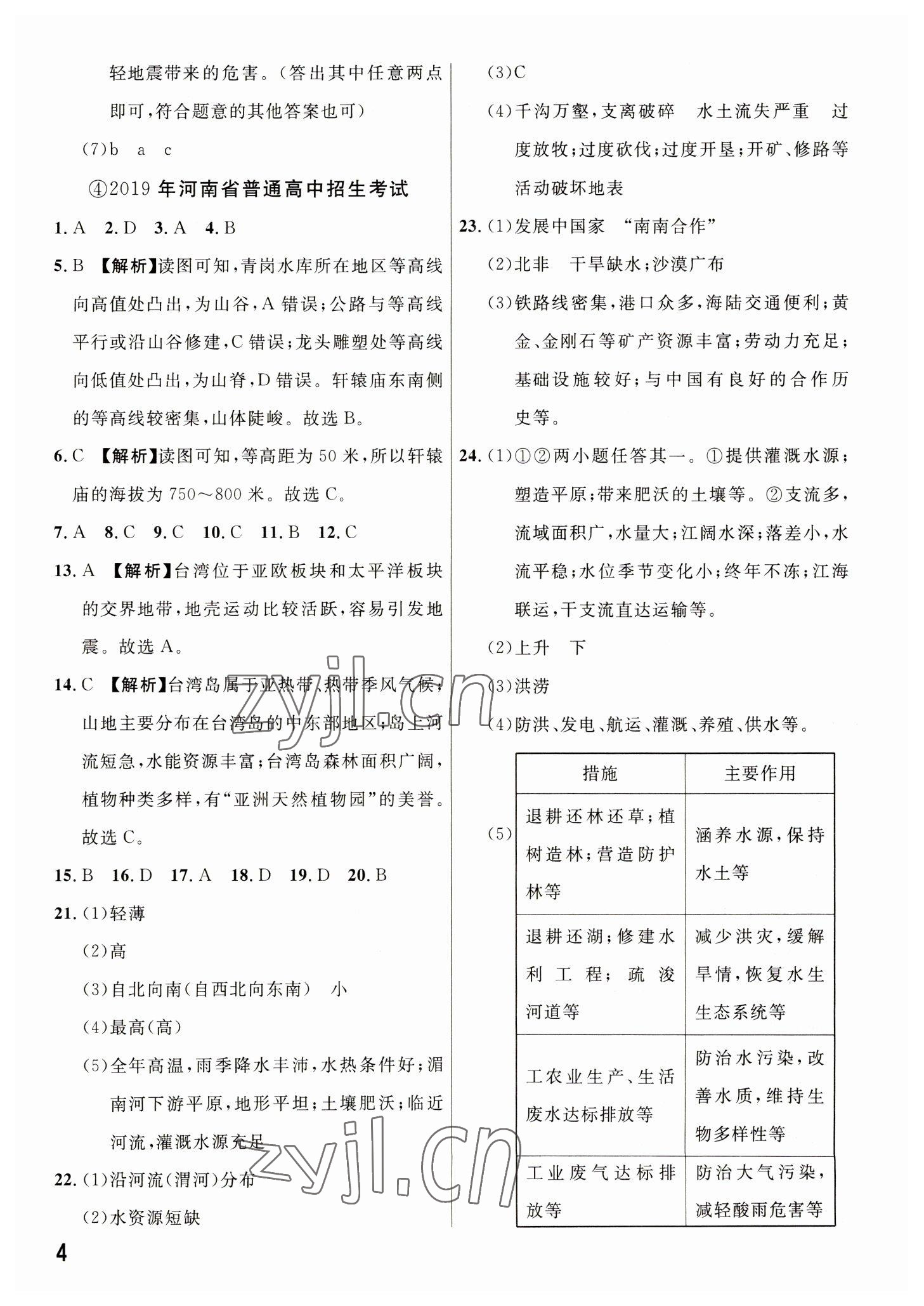 2023年新一線必刷卷地理河南專版 參考答案第4頁(yè)