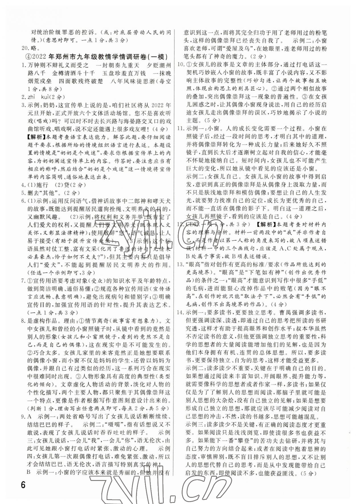 2023年新一線必刷卷語文河南專版 參考答案第6頁