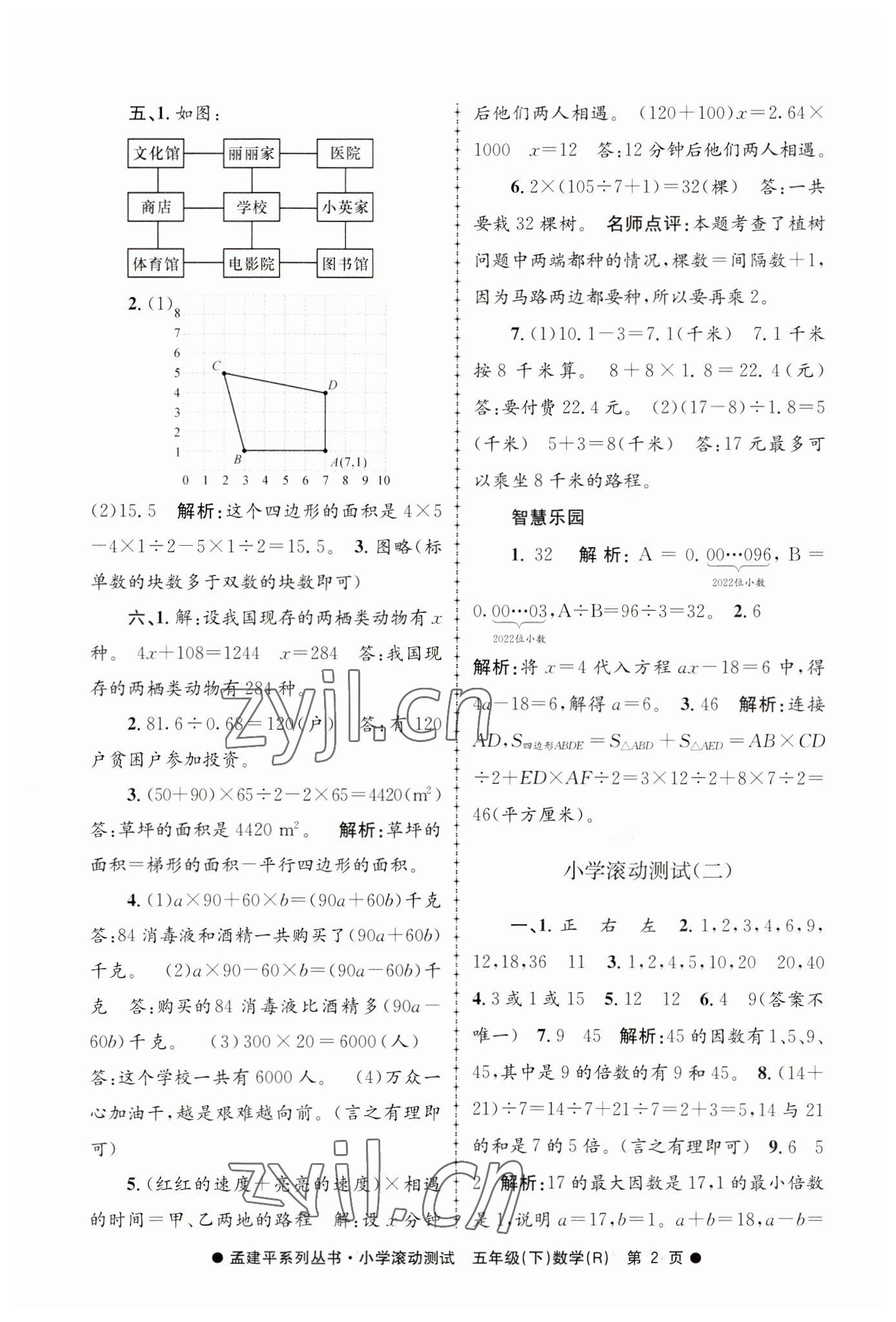 2023年孟建平小學(xué)滾動(dòng)測試五年級數(shù)學(xué)下冊人教版 第2頁