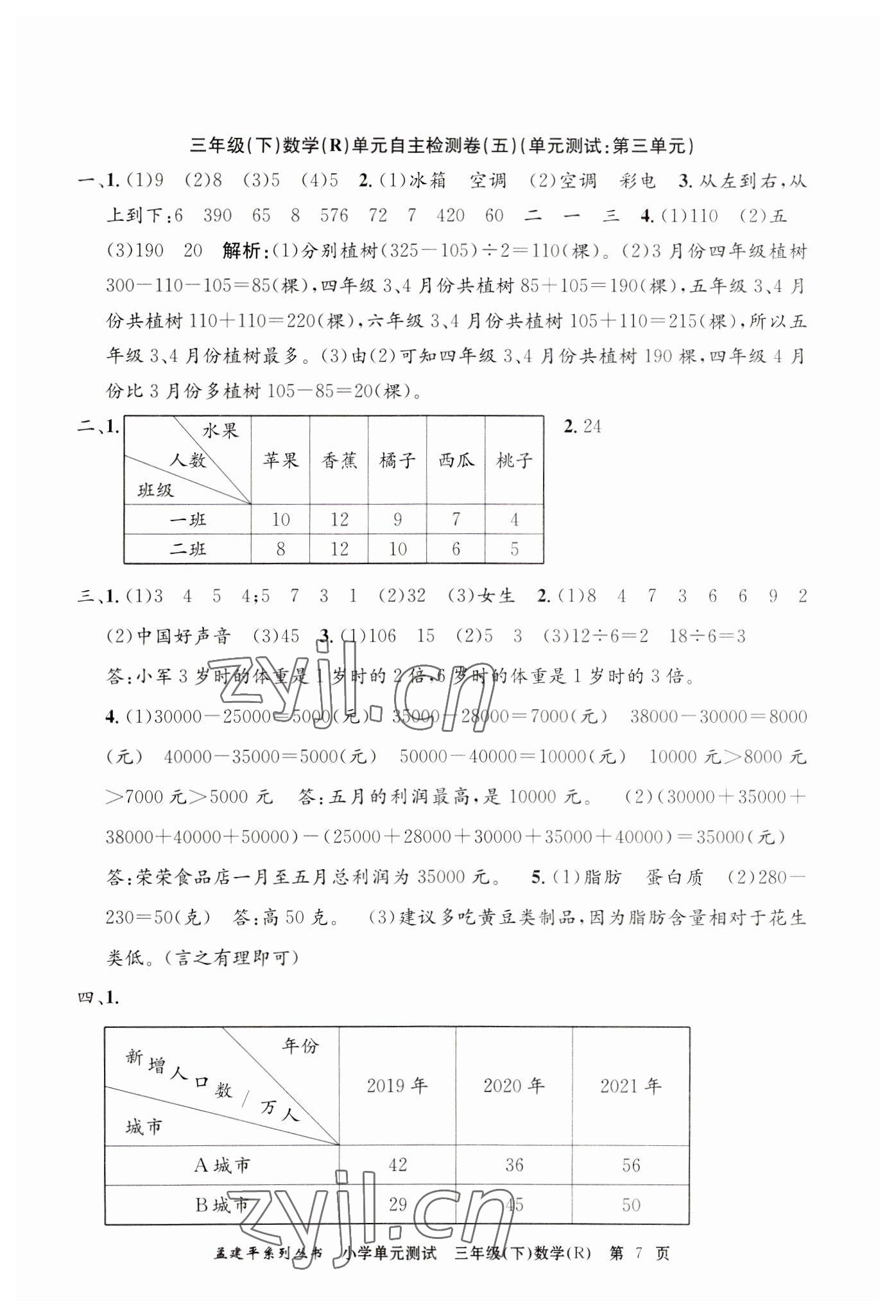 2023年孟建平单元测试三年级数学下册人教版 第7页