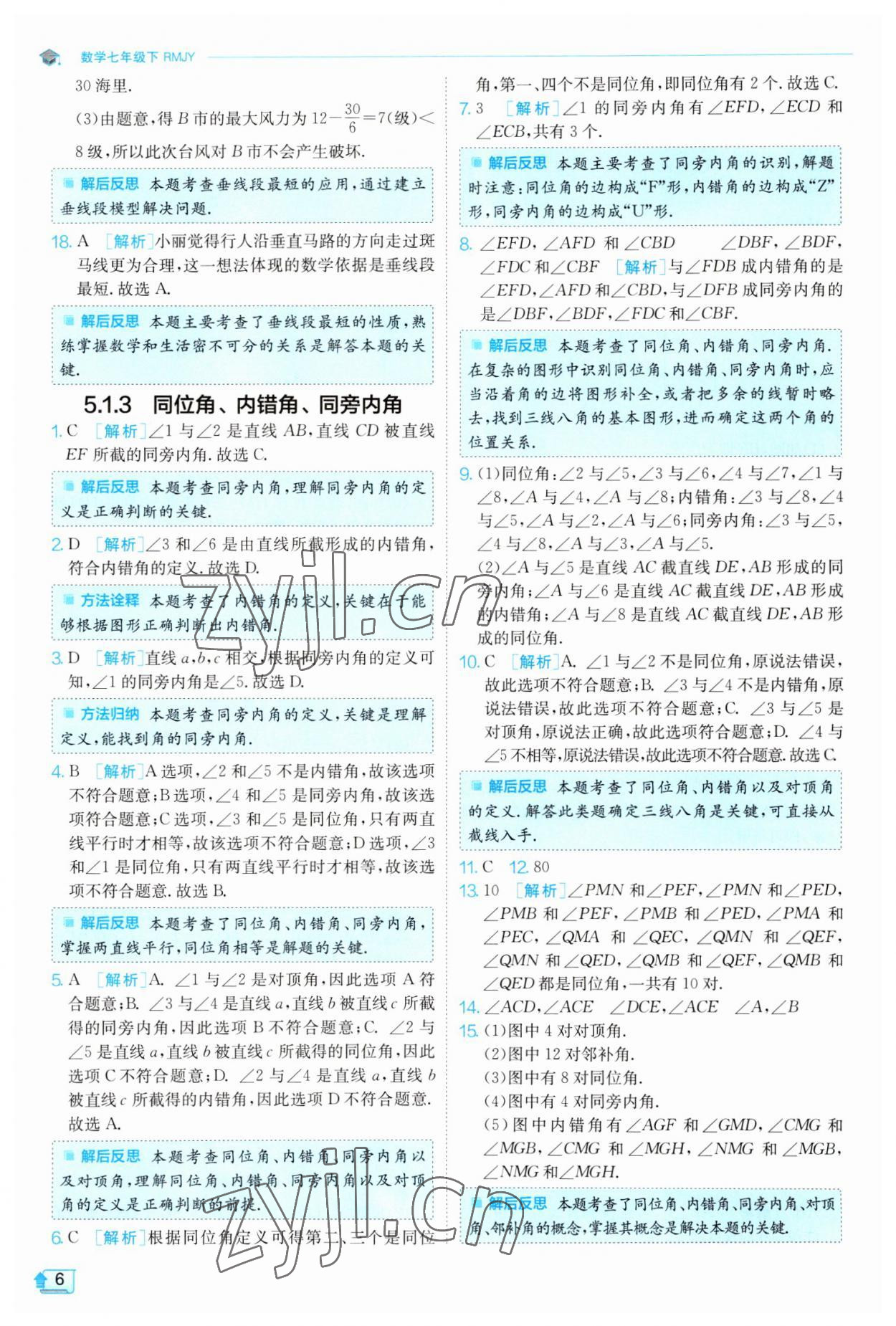 2023年實驗班提優(yōu)訓練七年級數(shù)學下冊人教版 參考答案第6頁