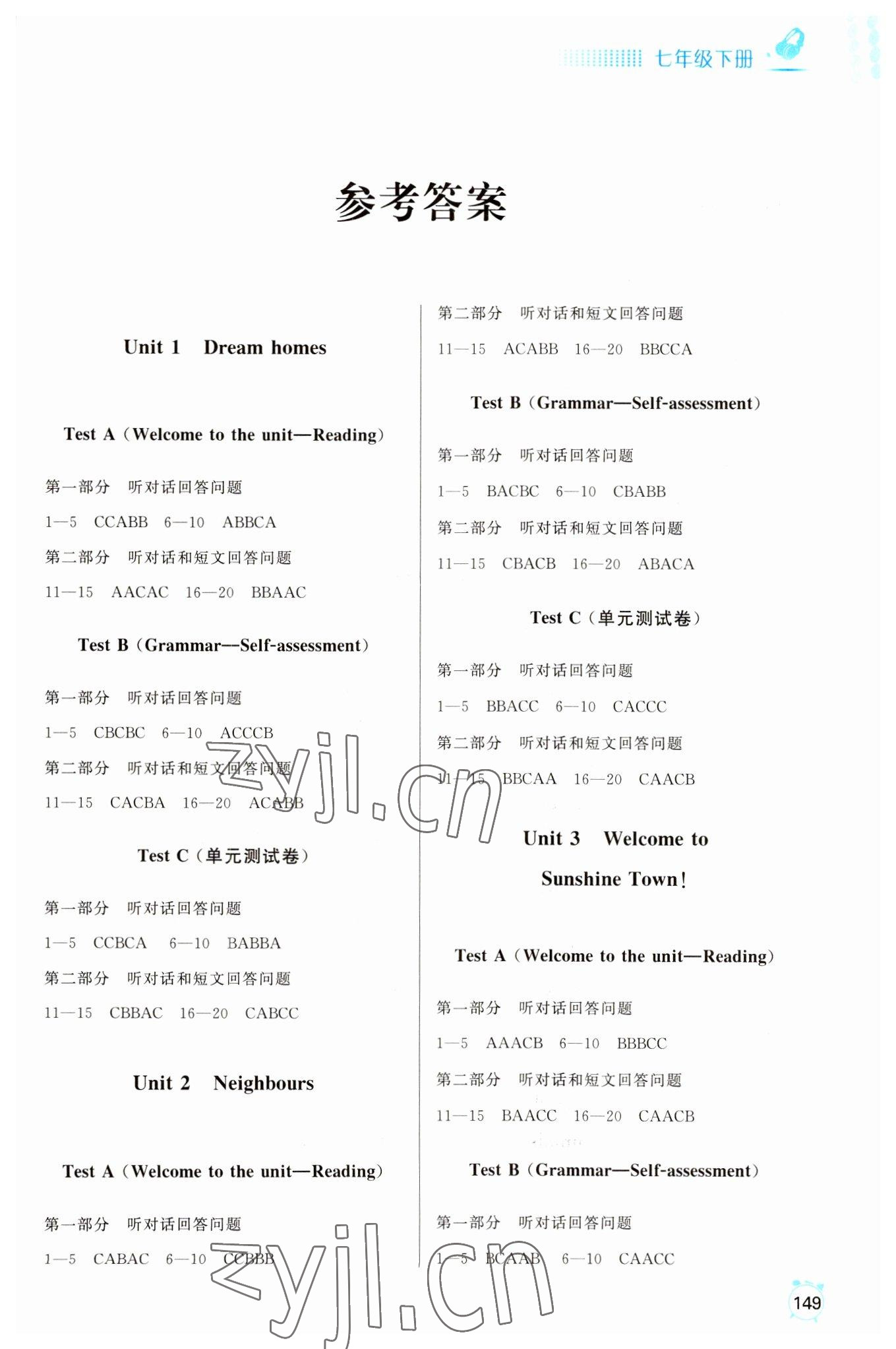 2023年江蘇省英語人機(jī)對(duì)話考試聽力模擬試題七年級(jí)英語下冊(cè) 參考答案第1頁(yè)