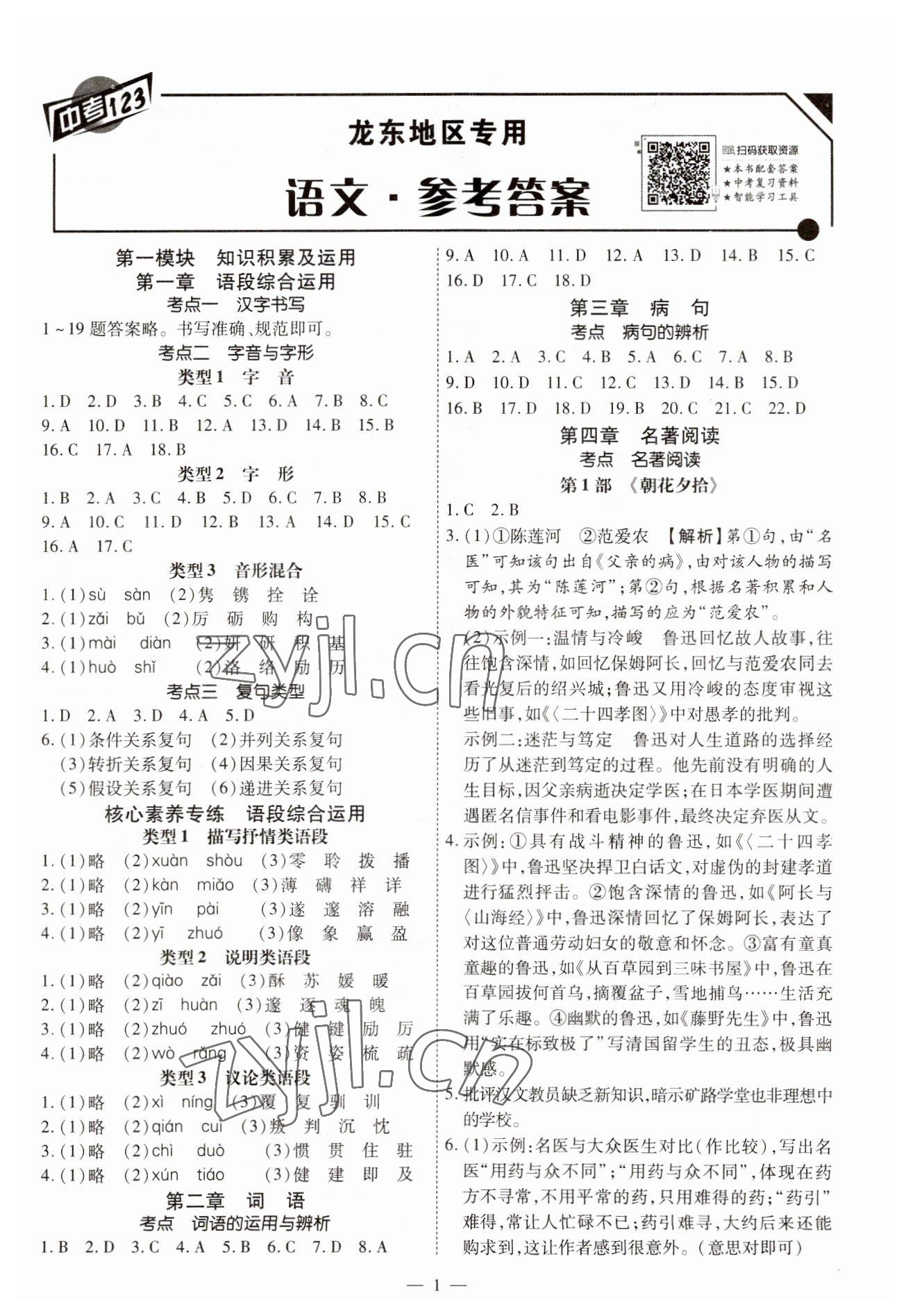 2023年中考123基础章节总复习测试卷语文龙东专版 第1页