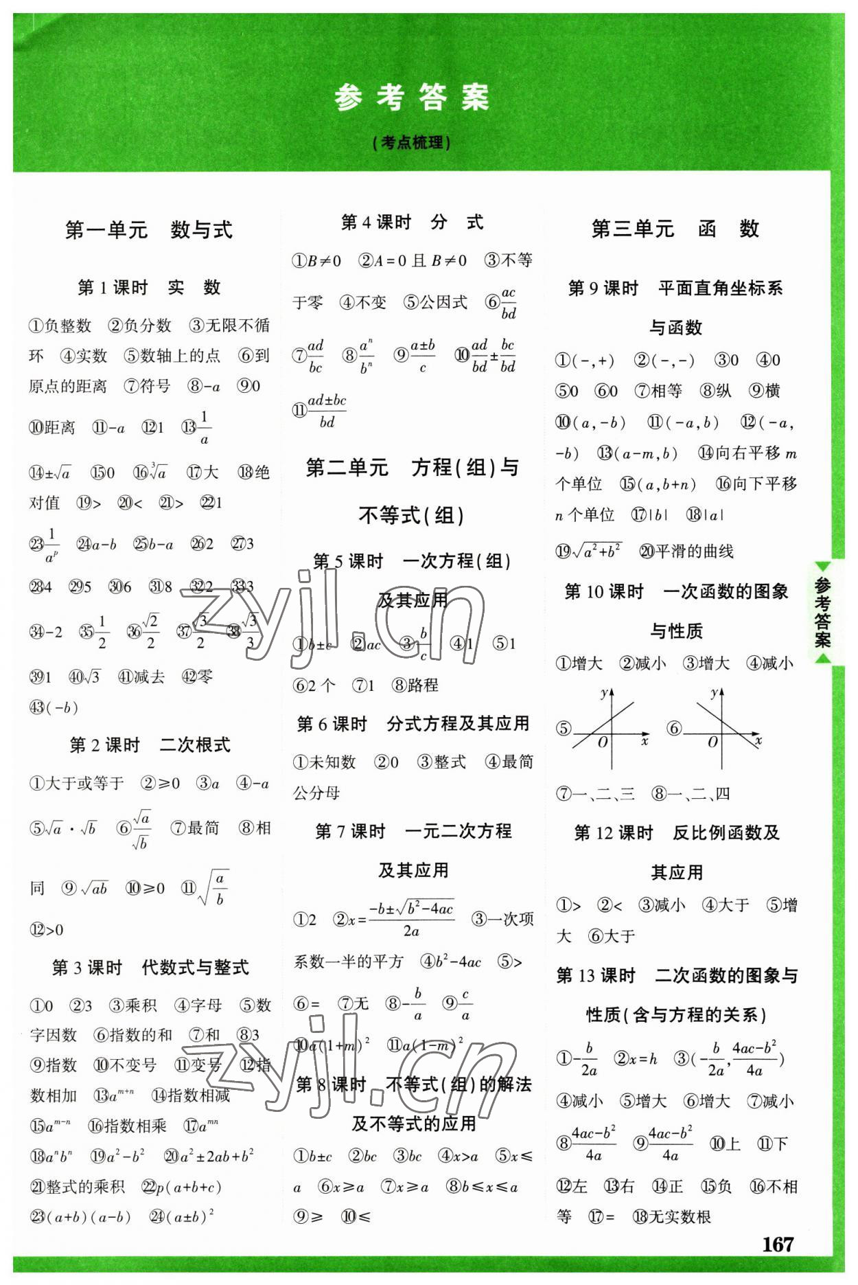 2023年中考面對(duì)面數(shù)學(xué)福建專版 參考答案第1頁(yè)