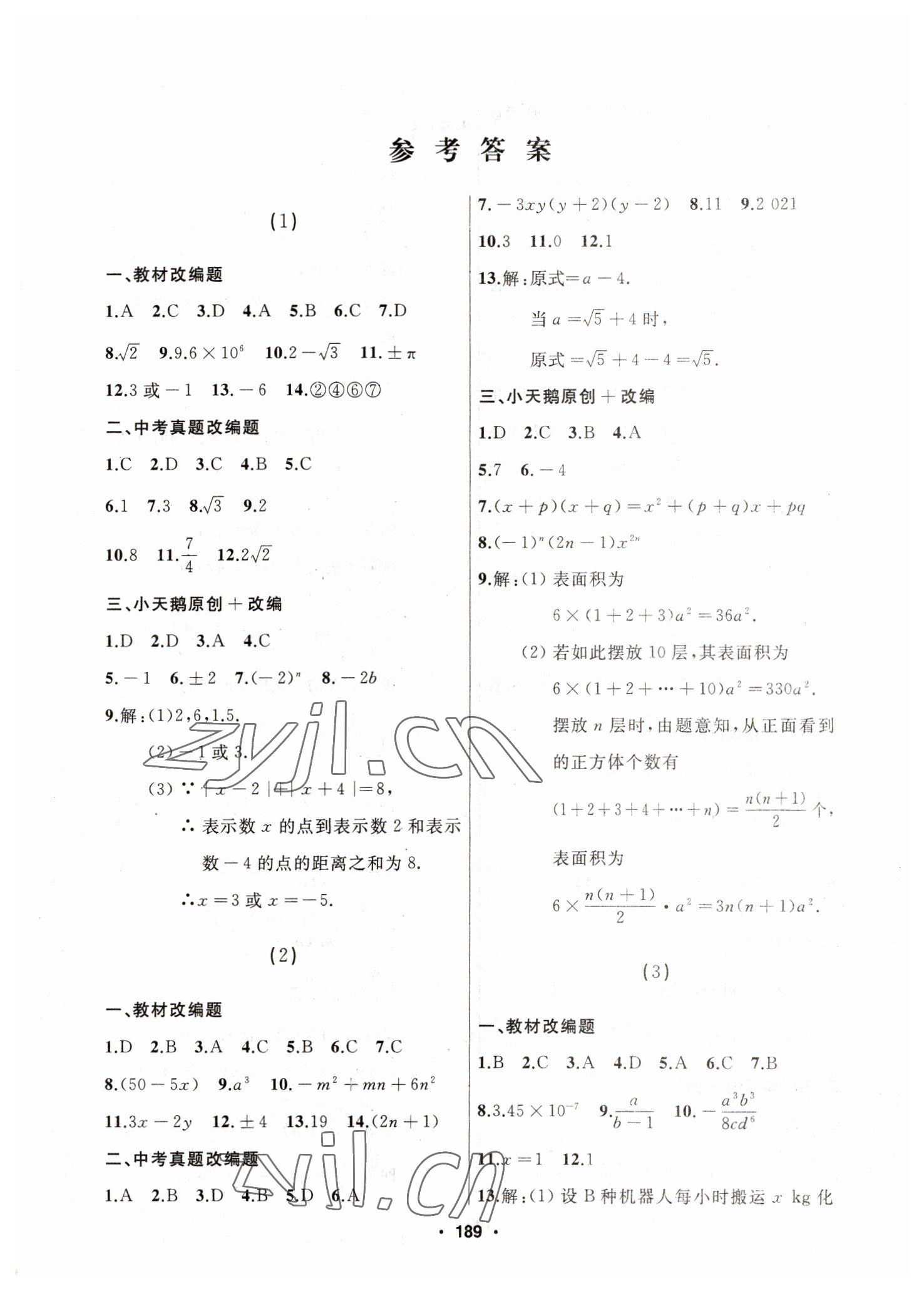 2023年总复习测试中考数学 参考答案第1页