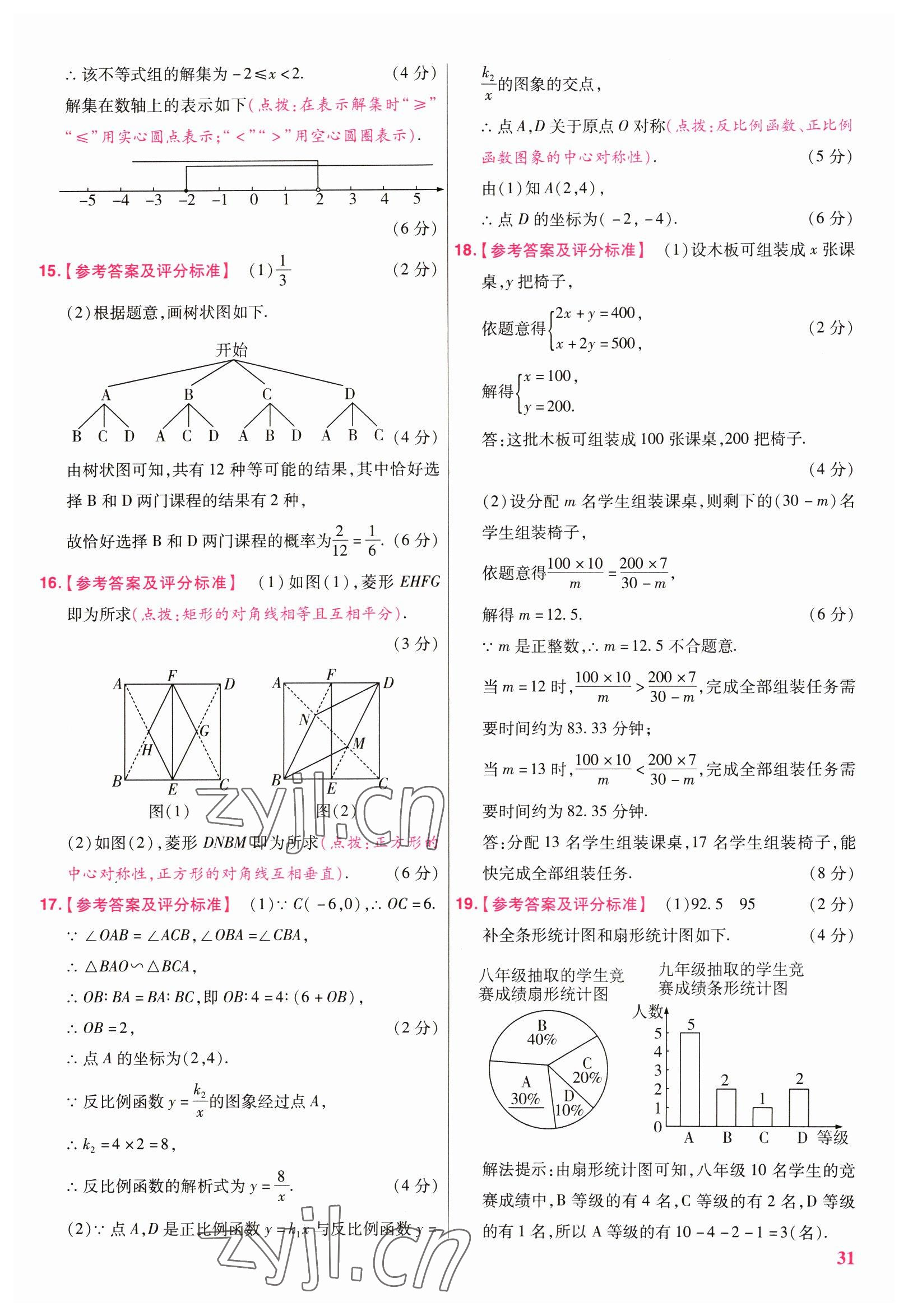 2023年金考卷江西中考45套匯編數學 參考答案第31頁