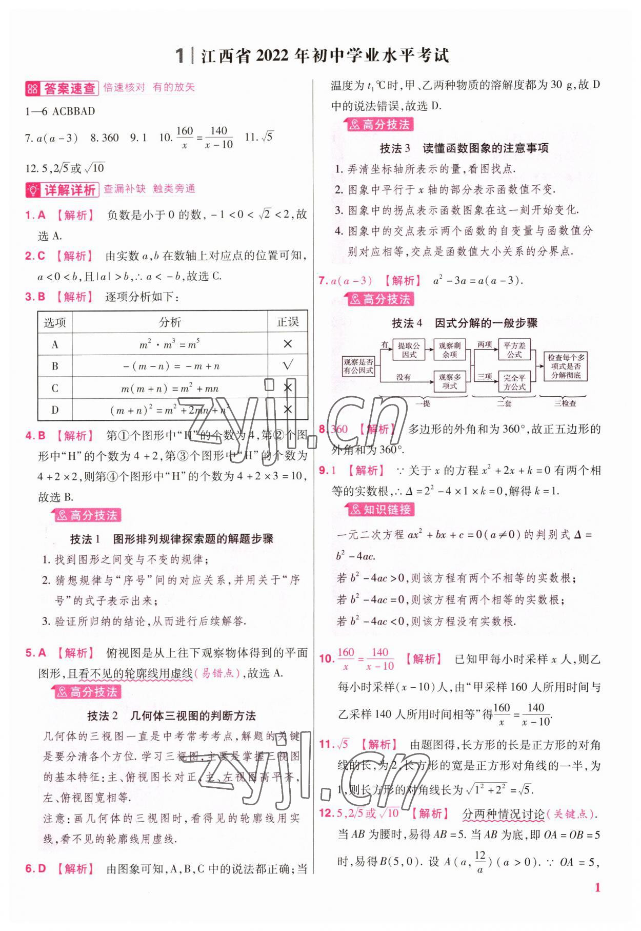 2023年金考卷江西中考45套匯編數(shù)學(xué) 參考答案第1頁