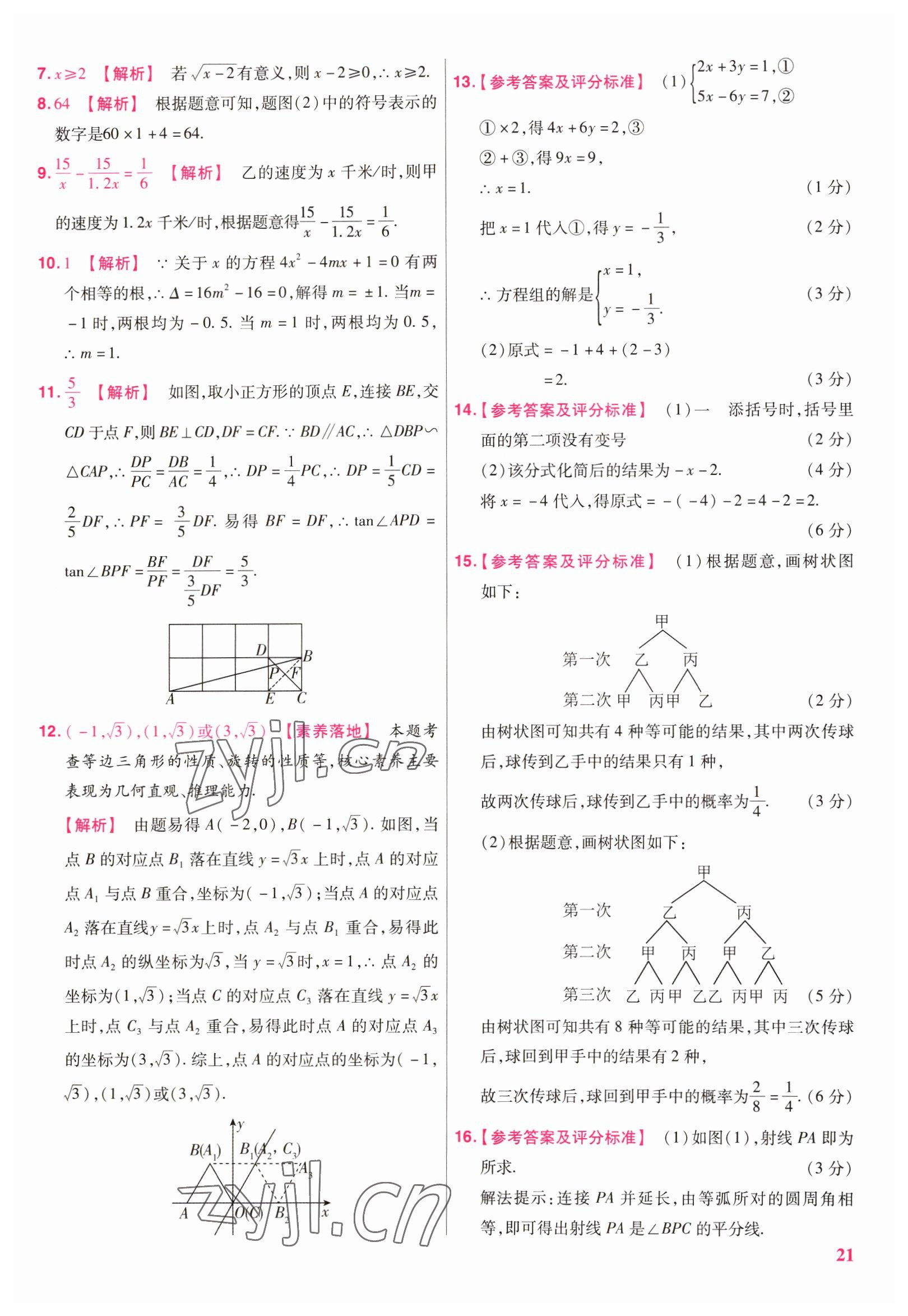 2023年金考卷江西中考45套匯編數(shù)學 參考答案第21頁