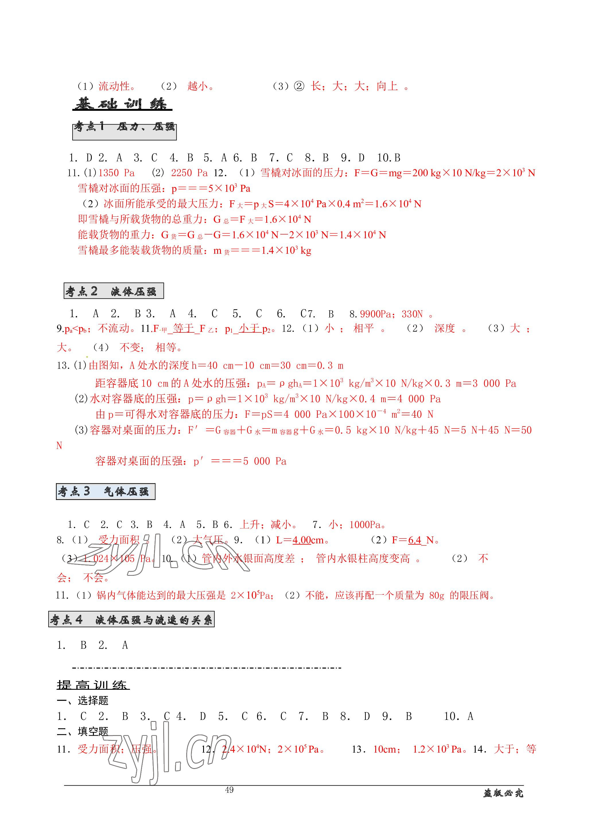 2023年名师测控中考特训方案物理十堰专版&nbsp;参考答案第13页