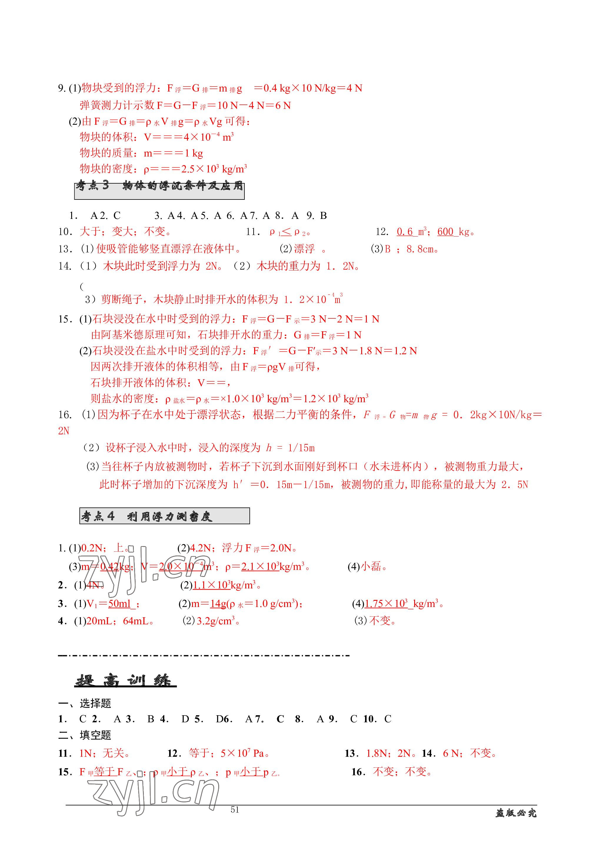 2023年名师测控中考特训方案物理十堰专版&nbsp;参考答案第15页