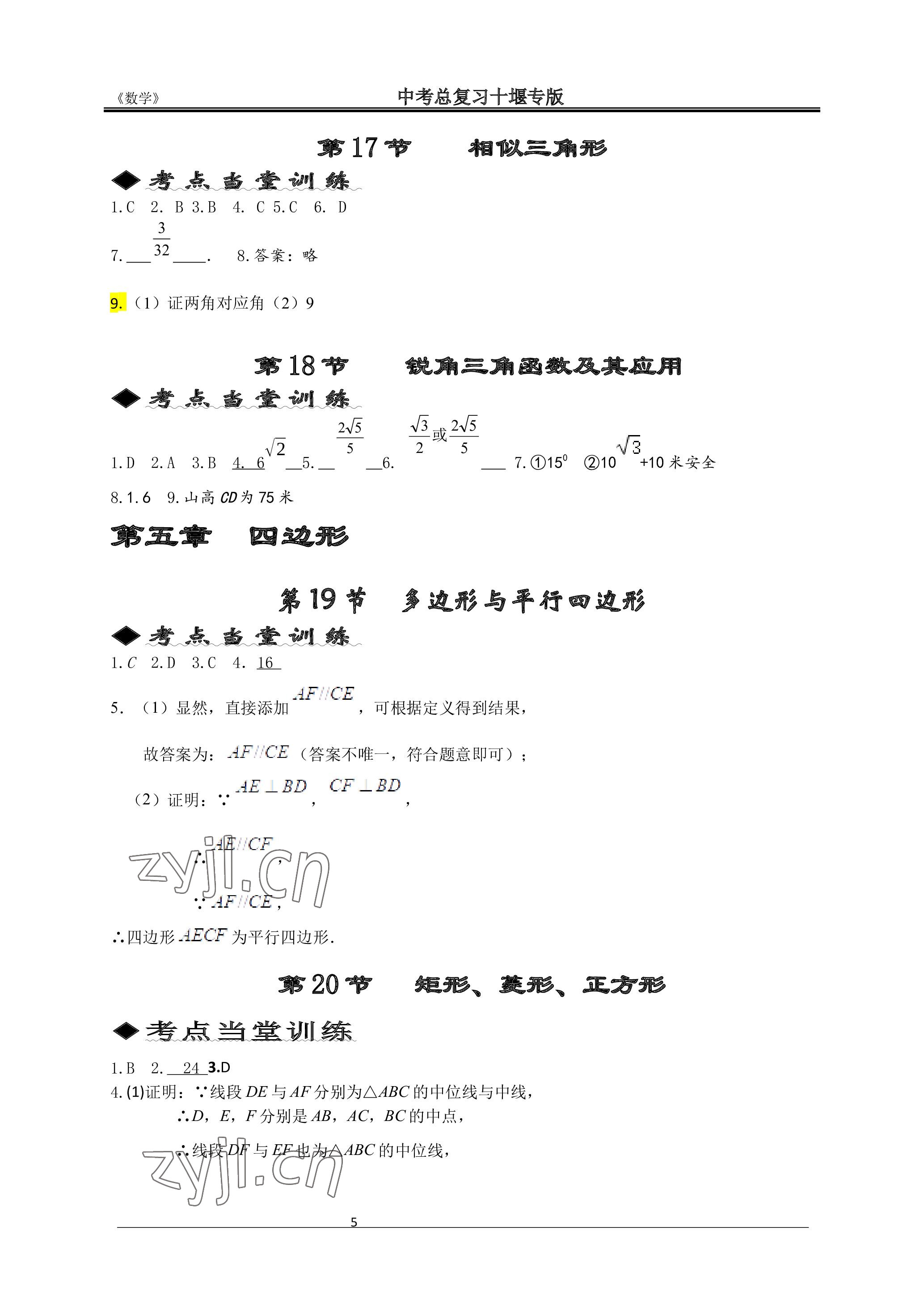 2023年名師測控中考特訓方案數(shù)學十堰專版 參考答案第5頁