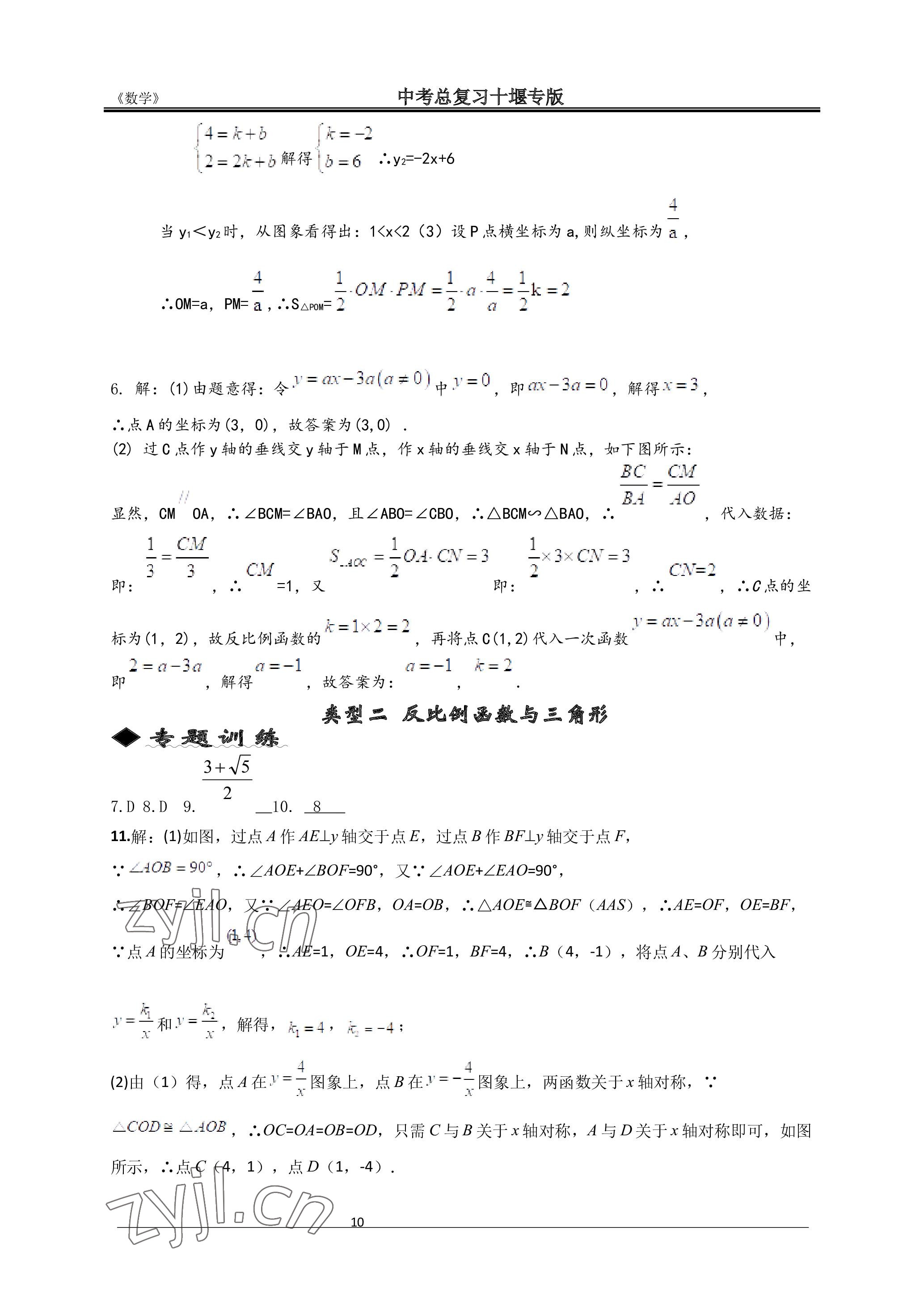 2023年名師測控中考特訓方案數(shù)學十堰專版 參考答案第10頁