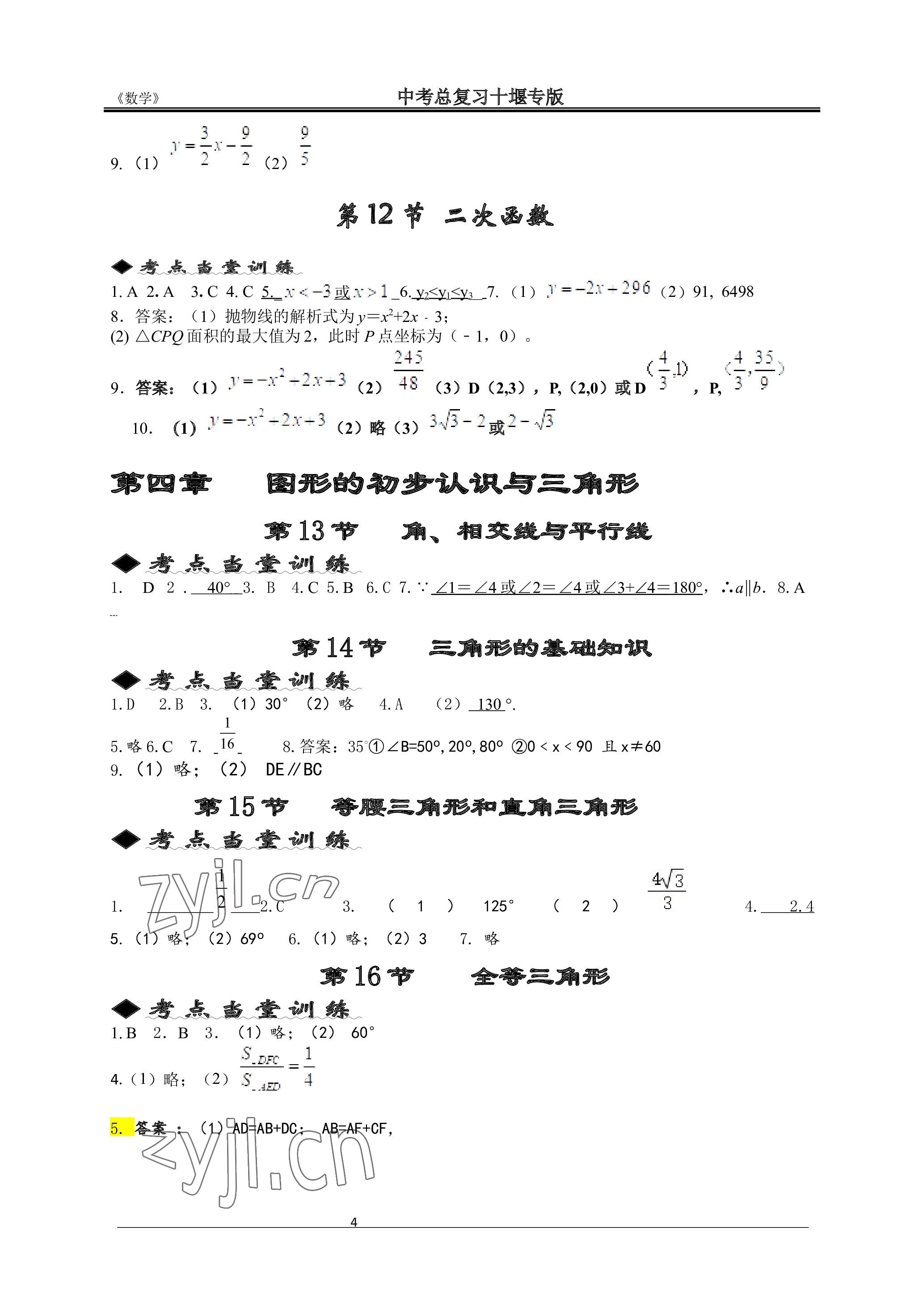 2023年名師測控中考特訓方案數(shù)學十堰專版 參考答案第4頁