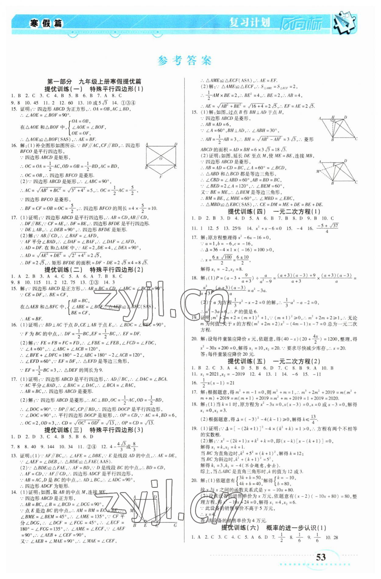 2023年復習計劃風向標寒九年級數(shù)學北師大版 第1頁