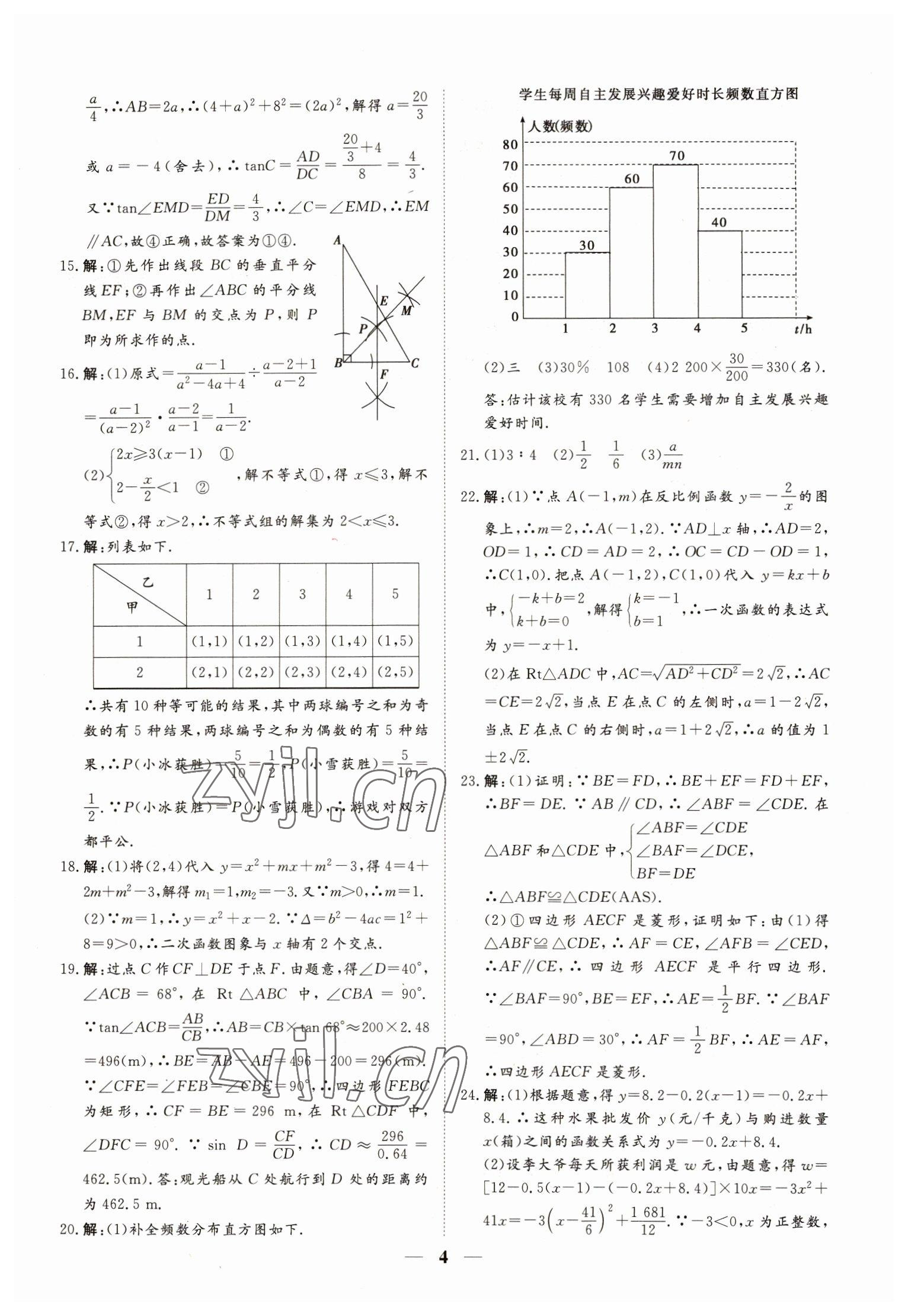 2023年風向標初中學業水平測試數學 參考答案第4頁