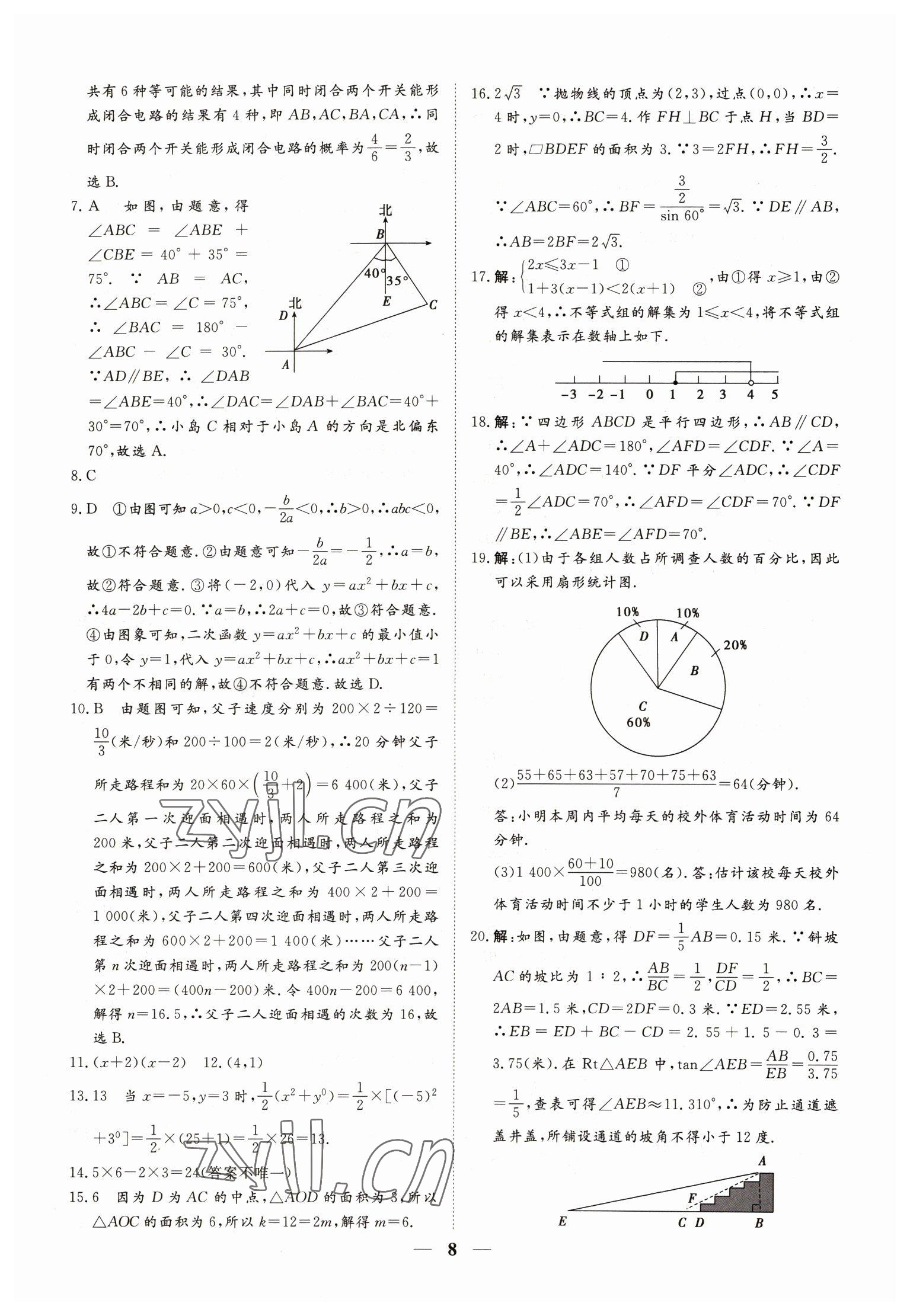 2023年風向標初中學業水平測試數學 參考答案第8頁