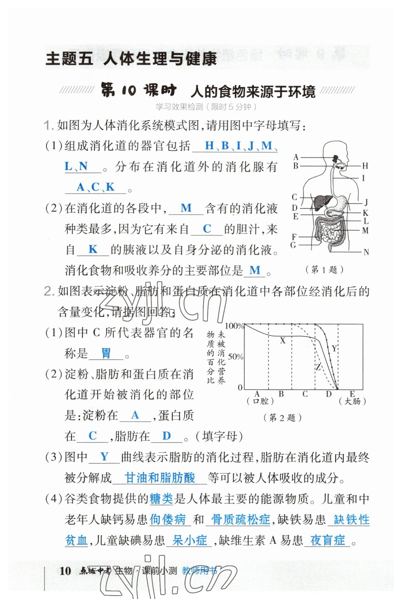 2023年荣德基点拨中考生物福建专版 参考答案第10页