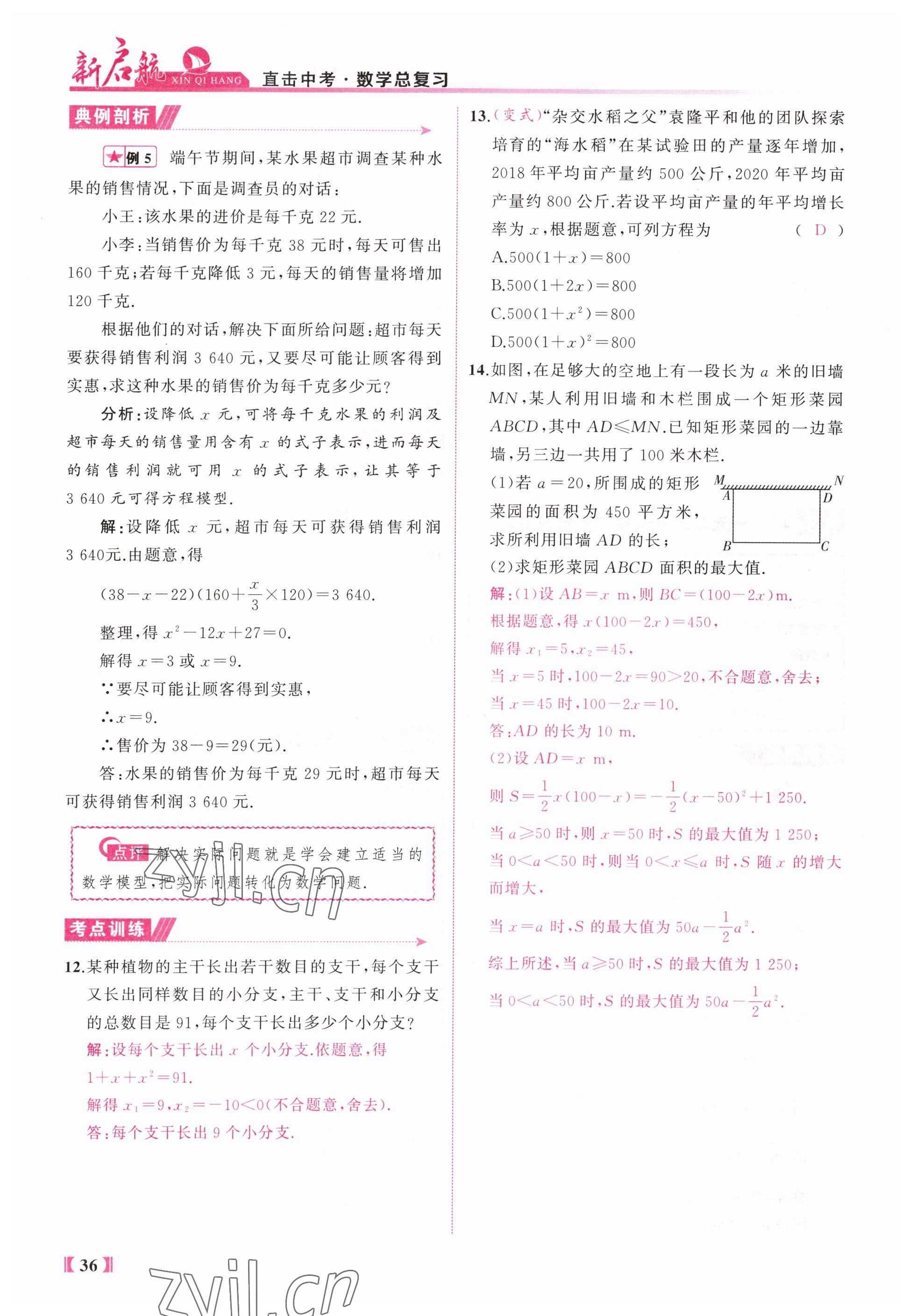 2023年新啟航中考總復習數學福建專版 參考答案第36頁