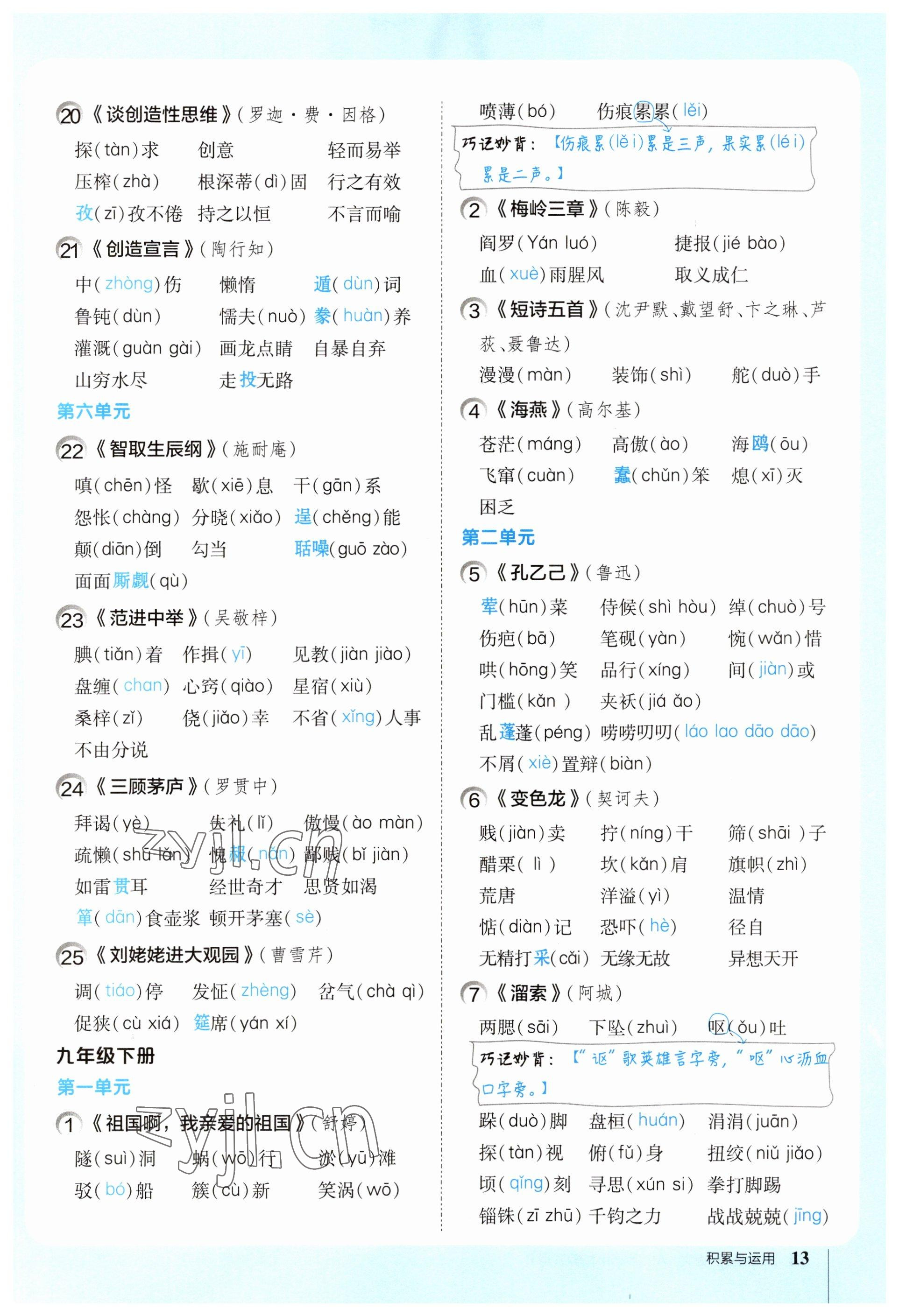 2023年荣德基点拨中考语文福建专版 参考答案第13页