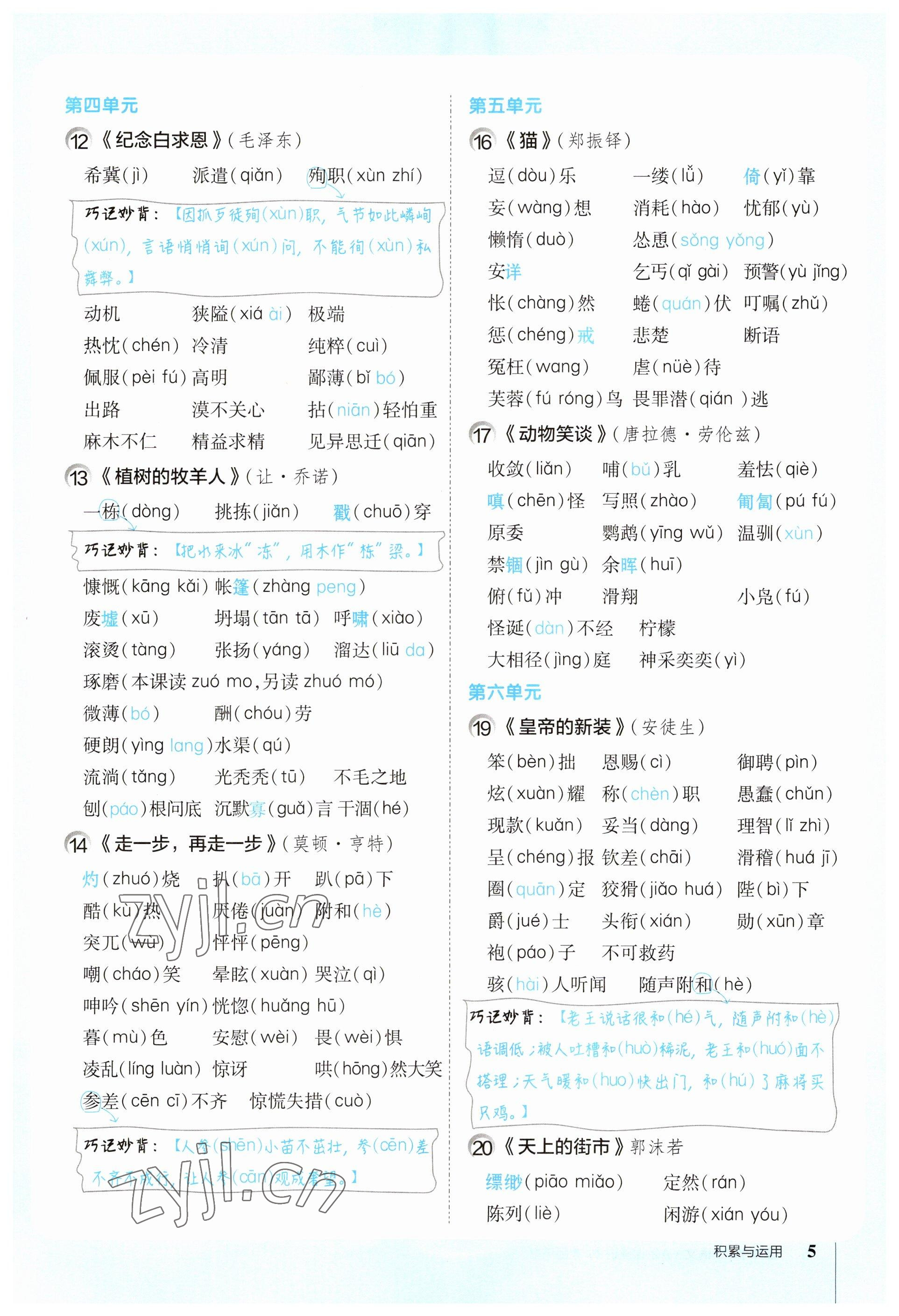 2023年荣德基点拨中考语文福建专版 参考答案第5页