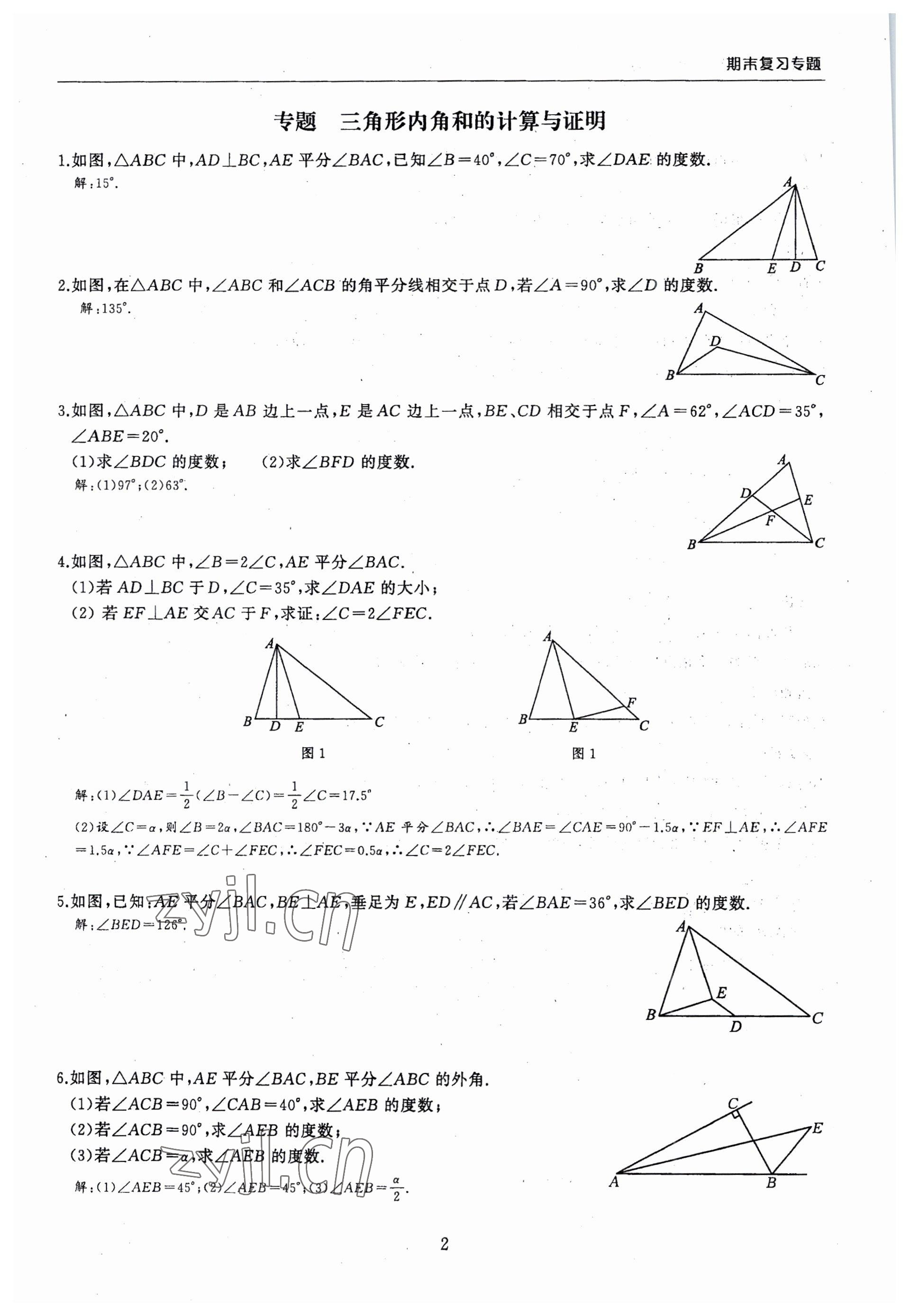 2022年思維新觀察期末復習專題八年級數(shù)學上冊人教版 參考答案第2頁