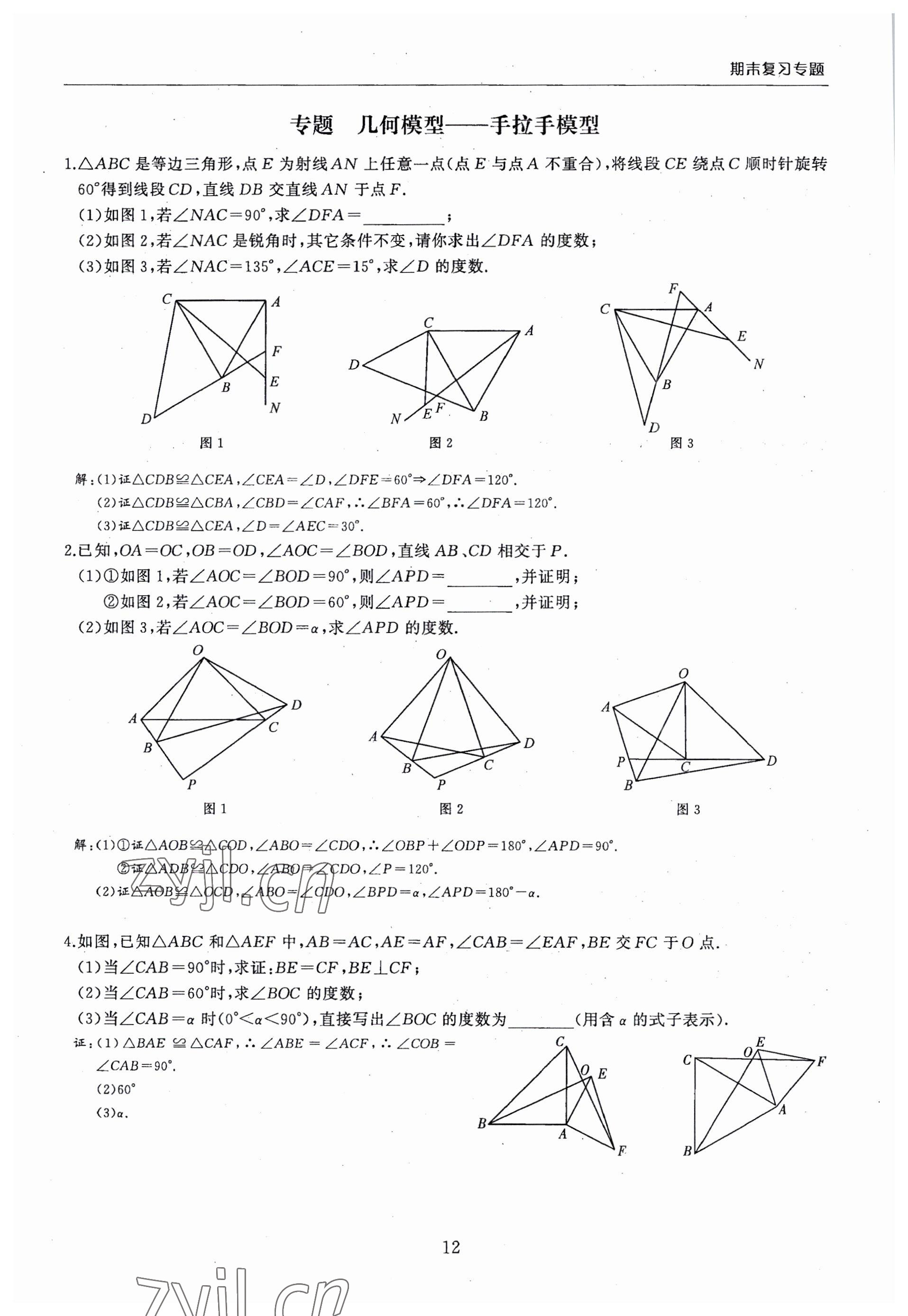 2022年思維新觀察期末復(fù)習(xí)專題八年級數(shù)學(xué)上冊人教版 參考答案第12頁