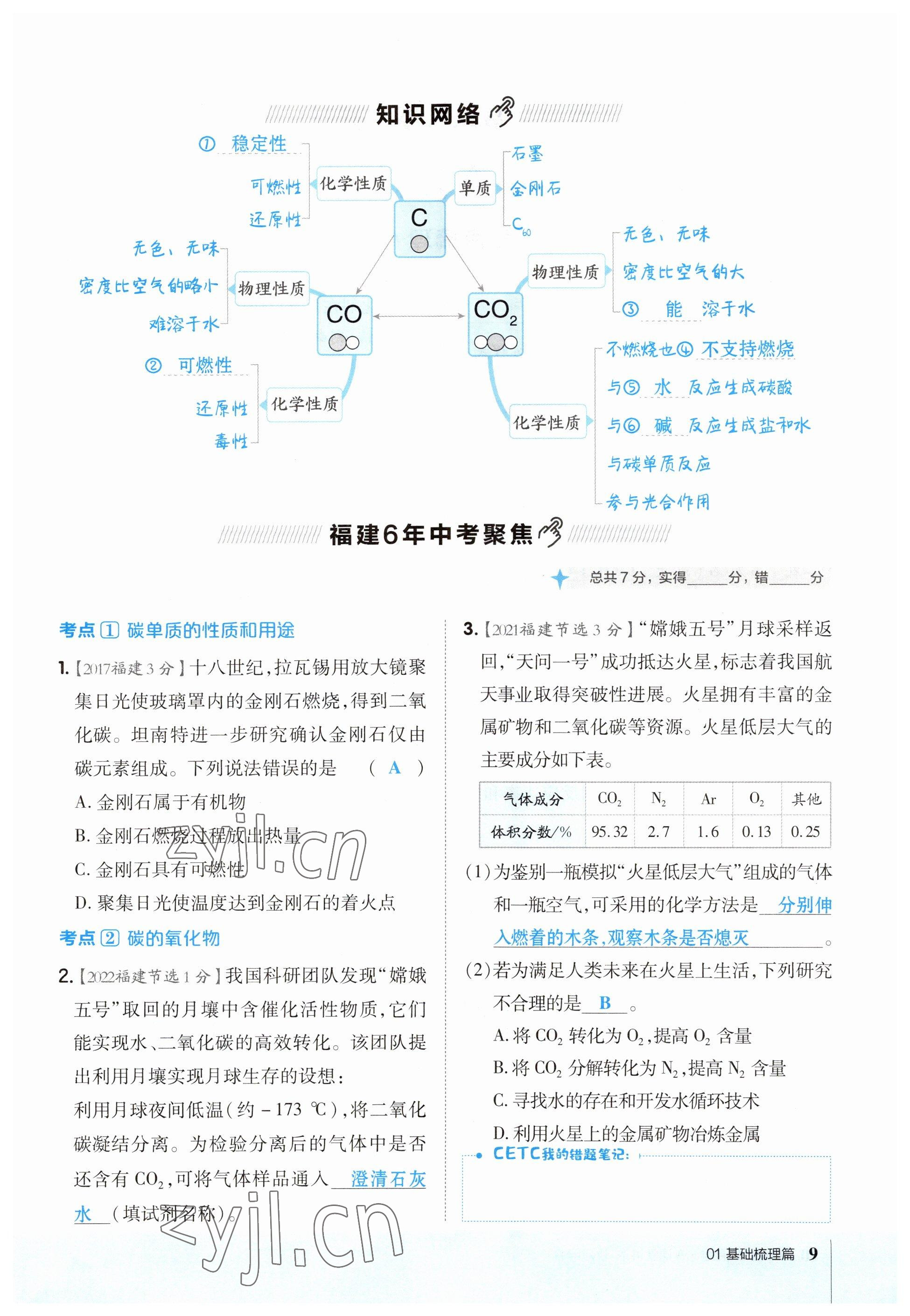 2023年荣德基点拨中考化学福建专版 参考答案第9页