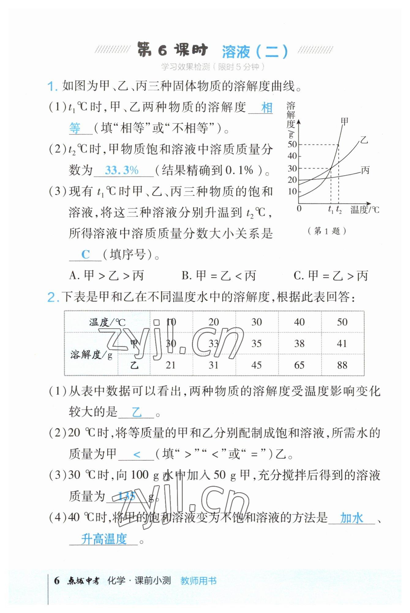 2023年榮德基點撥中考化學福建專版 參考答案第6頁