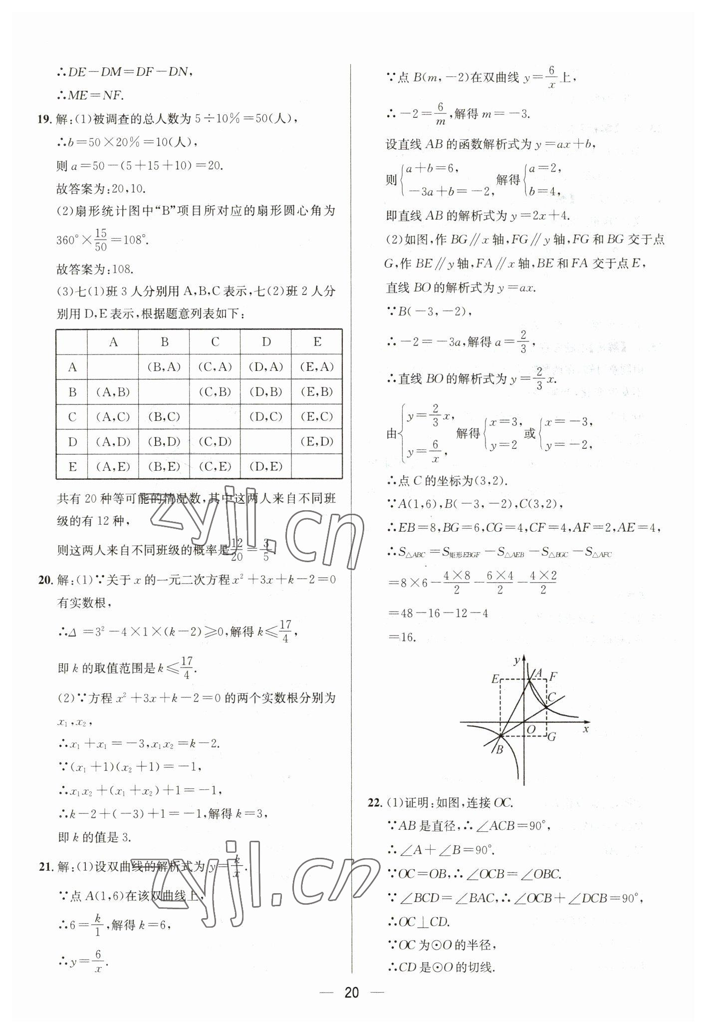 2023年中考必備四川民族出版社數(shù)學(xué) 參考答案第20頁