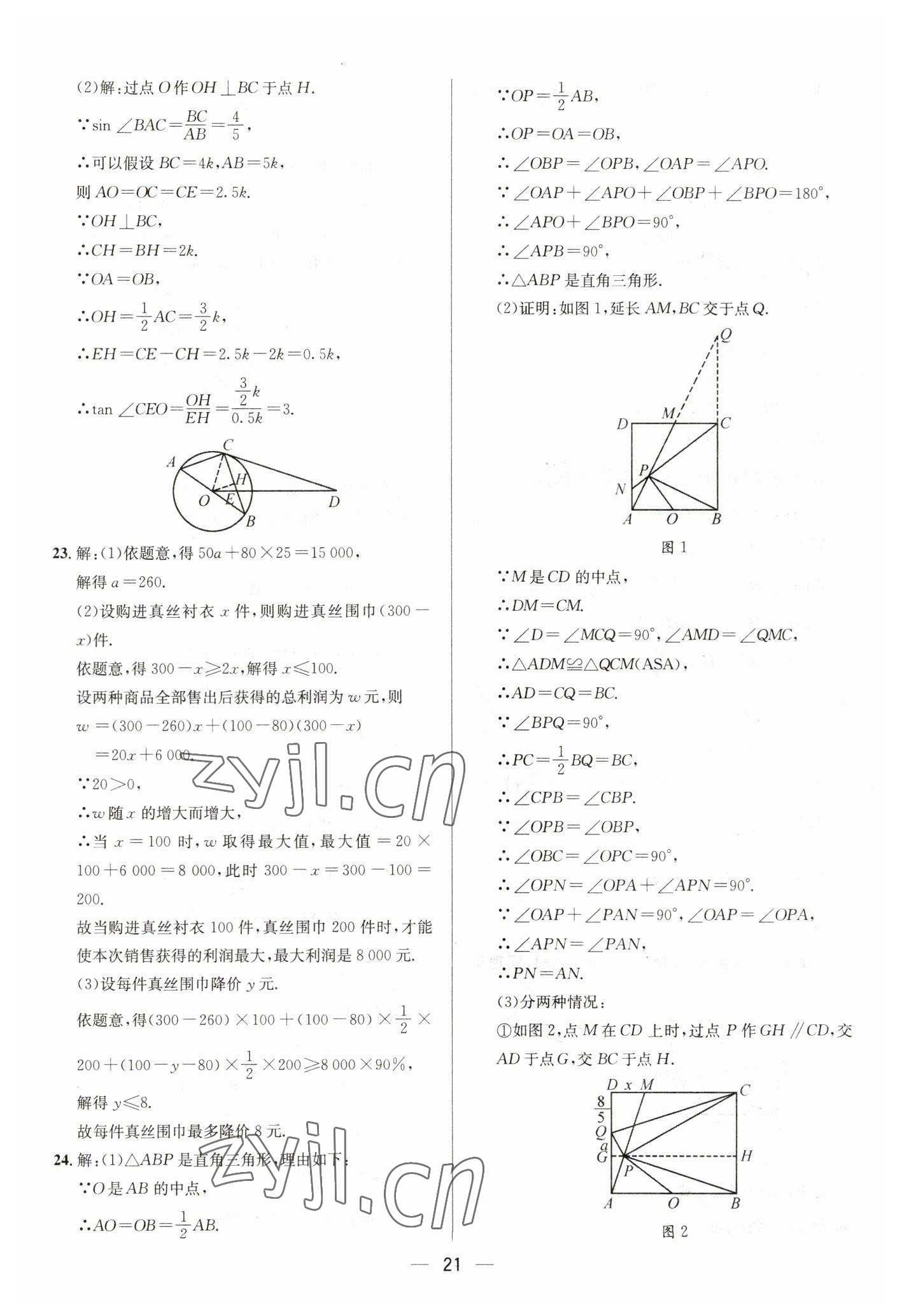 2023年中考必備四川民族出版社數(shù)學 參考答案第21頁