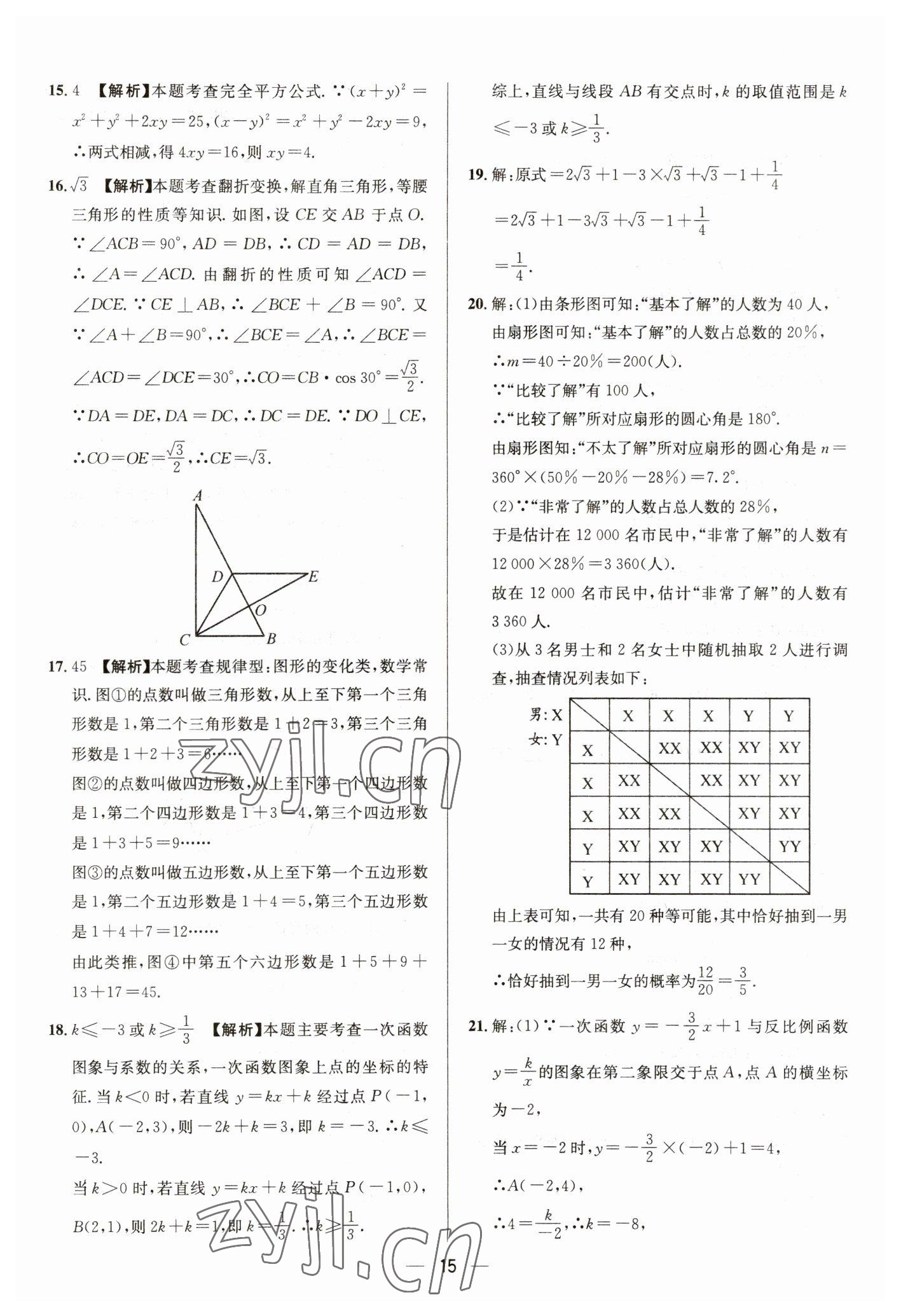 2023年中考必備四川民族出版社數(shù)學 參考答案第15頁