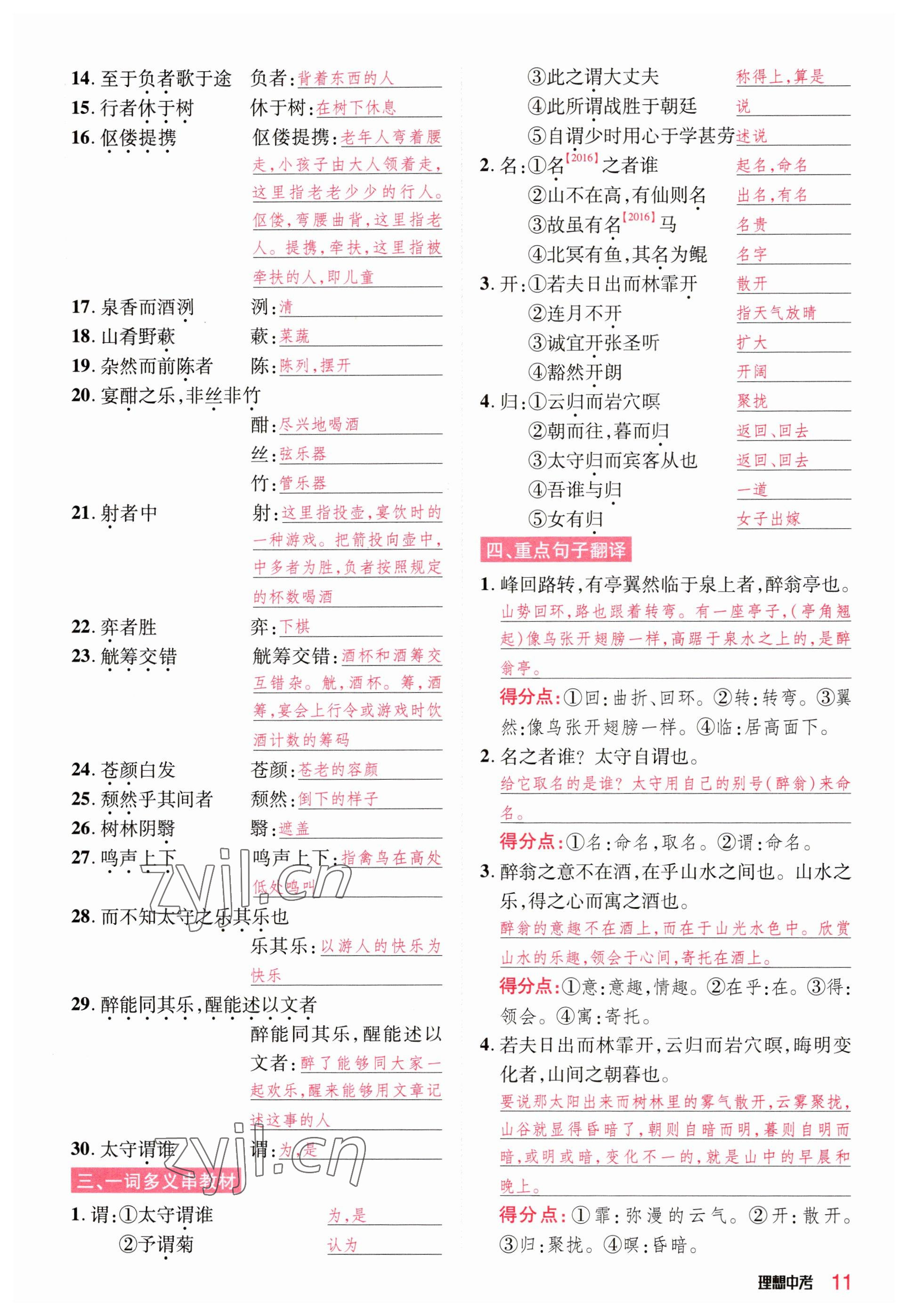 2023年理想中考语文河南专版 参考答案第11页