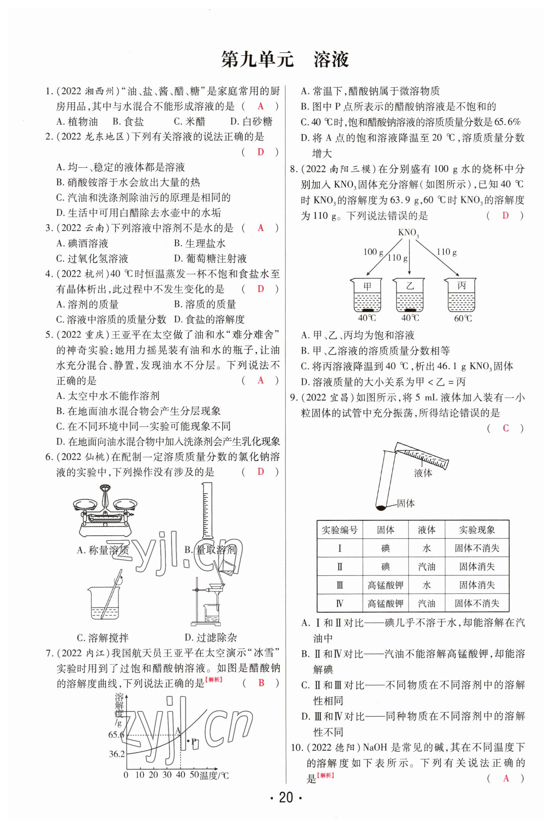 2023年理想中考化学河南专版 参考答案第20页