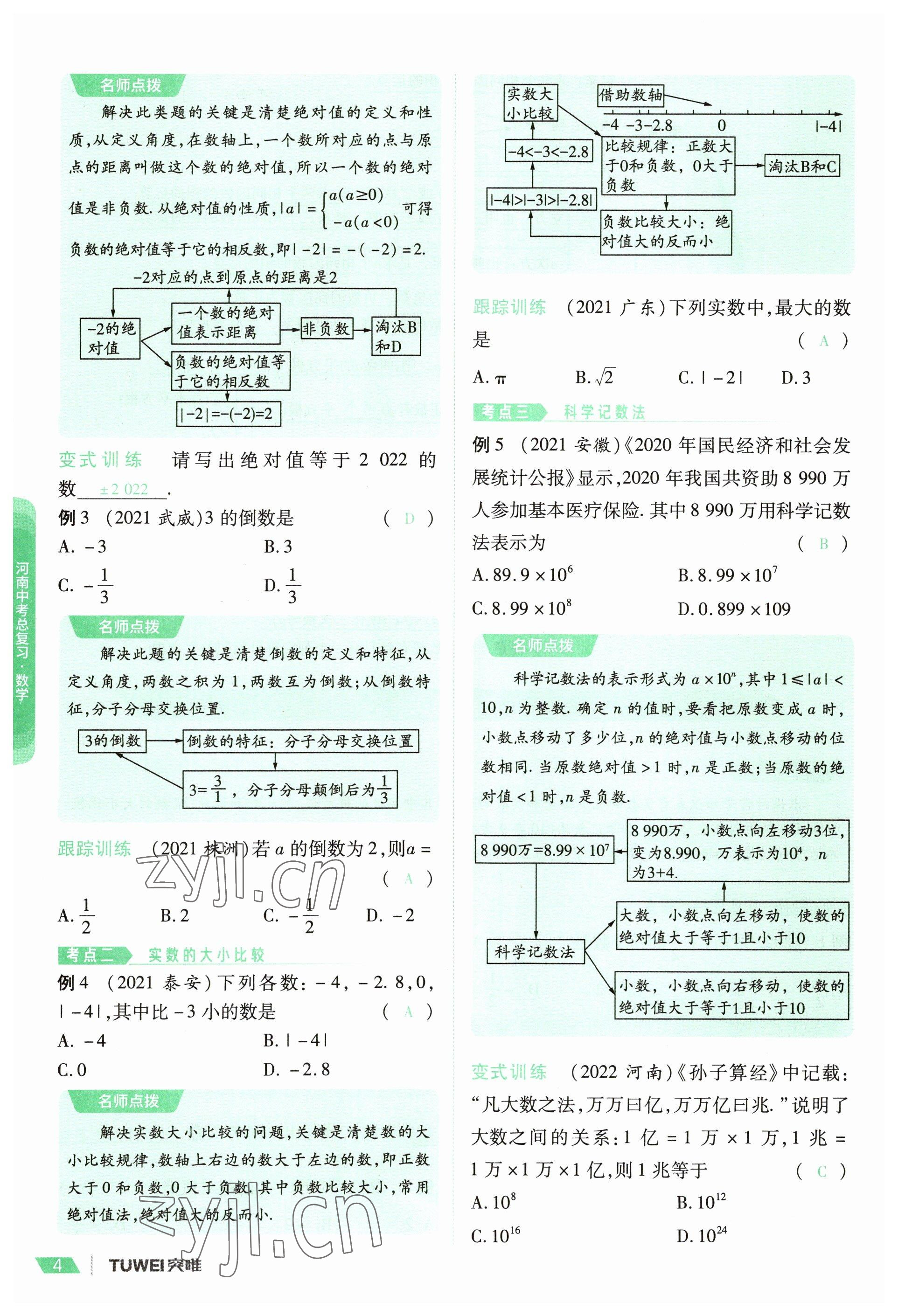 2023年一戰(zhàn)通關(guān)中考總復(fù)習(xí)數(shù)學(xué)河南專版 參考答案第4頁(yè)