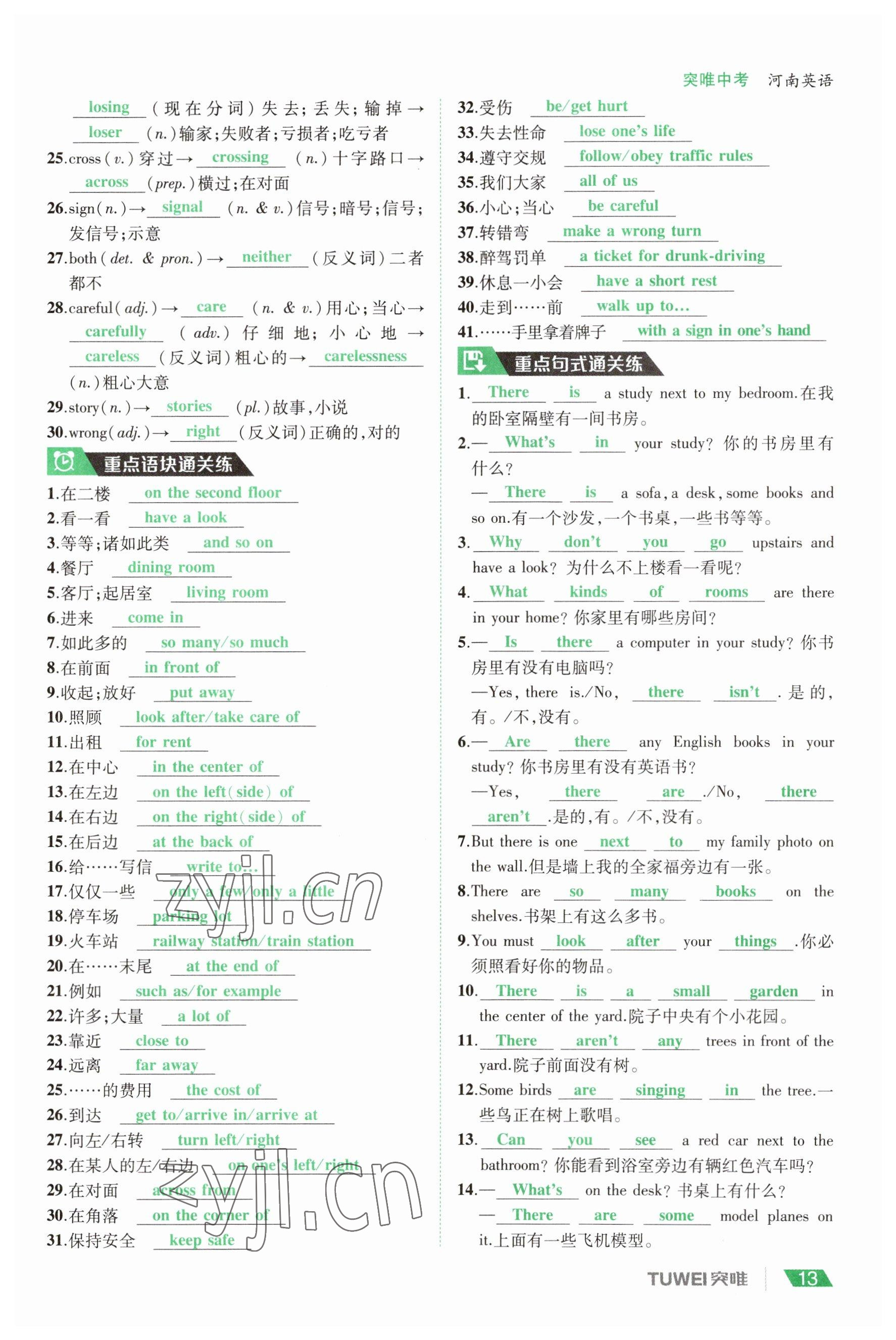 2023年一戰(zhàn)通關(guān)中考總復(fù)習(xí)英語課標(biāo)版河南專版 參考答案第12頁