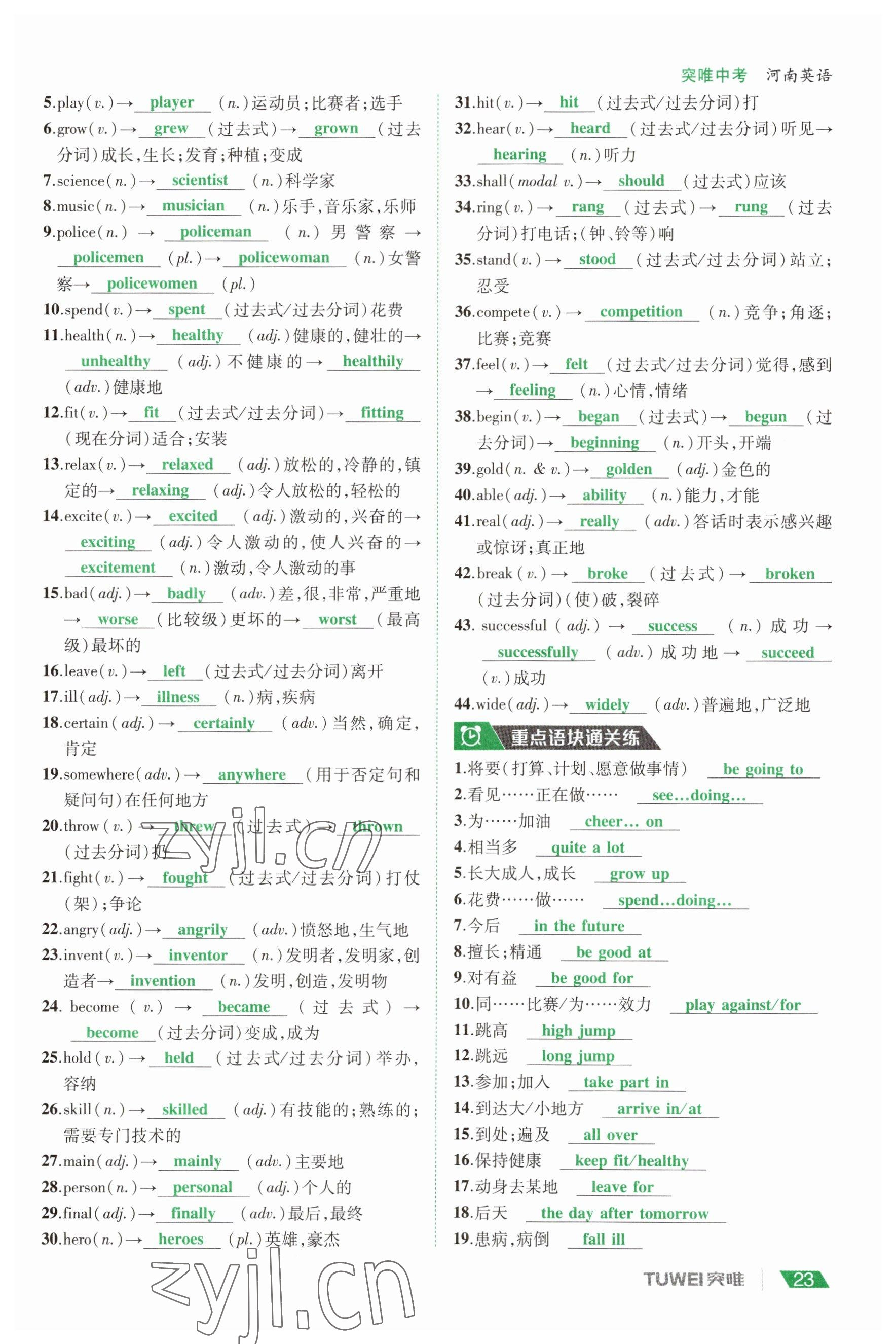 2023年一戰(zhàn)通關(guān)中考總復(fù)習(xí)英語(yǔ)課標(biāo)版河南專版 參考答案第22頁(yè)