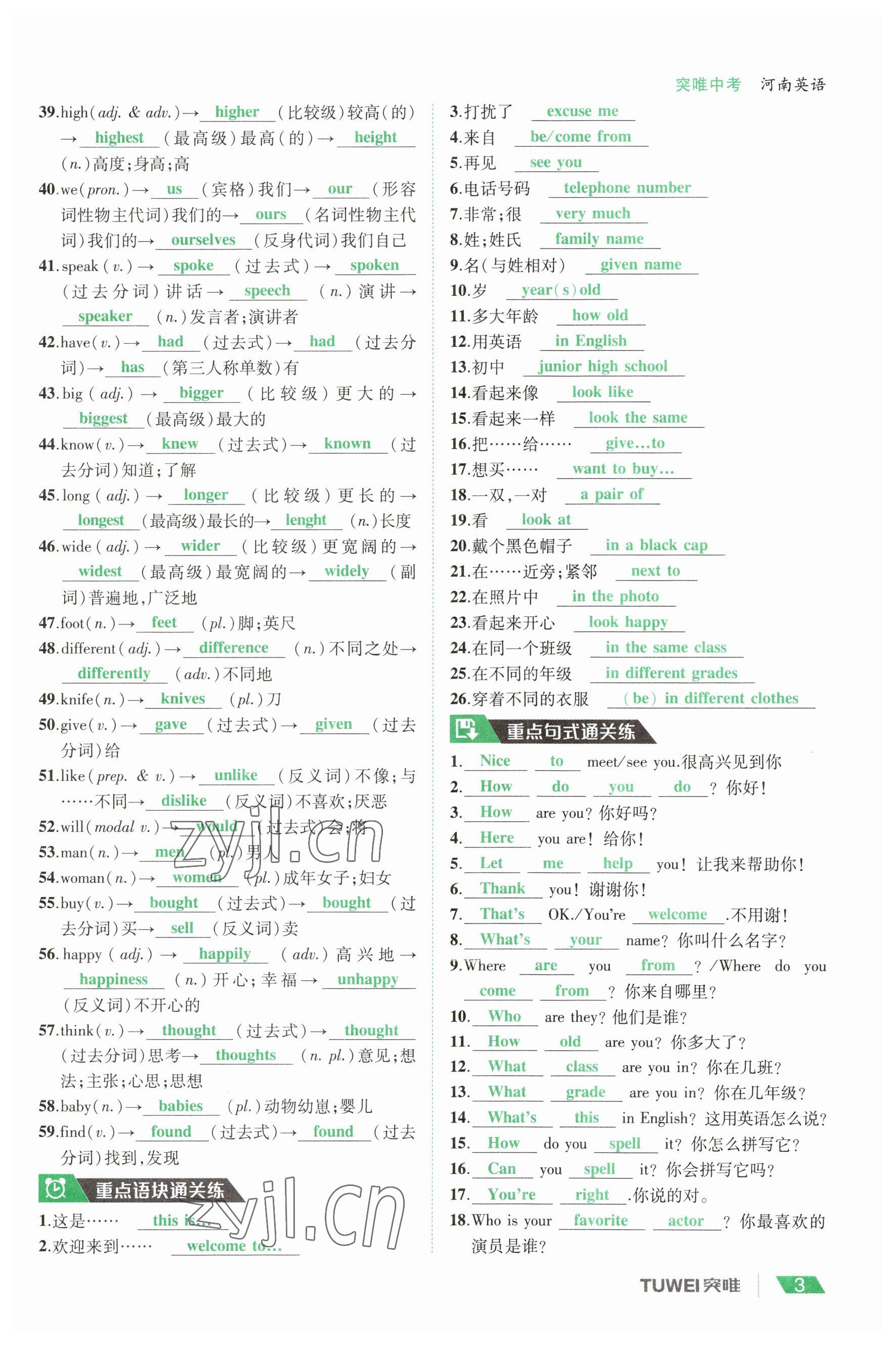 2023年一戰(zhàn)通關(guān)中考總復(fù)習(xí)英語課標(biāo)版河南專版 參考答案第2頁