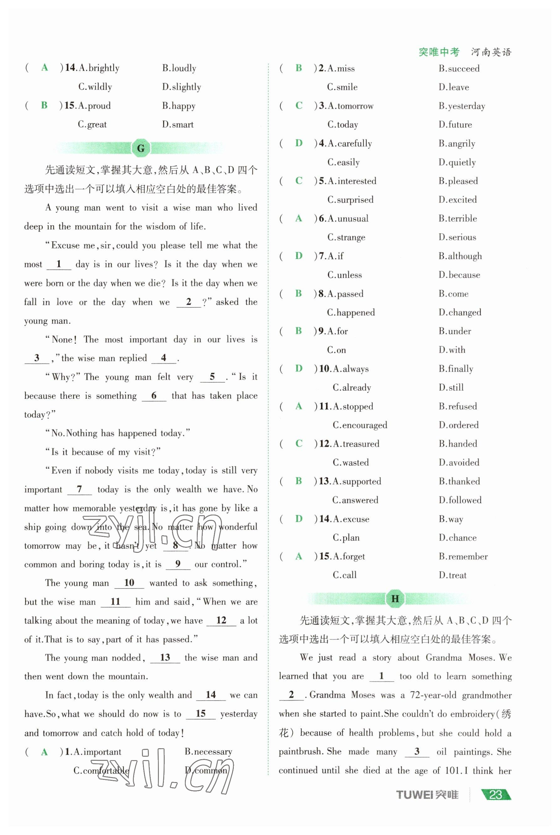 2023年一戰(zhàn)通關(guān)中考總復(fù)習(xí)英語課標(biāo)版河南專版 參考答案第22頁