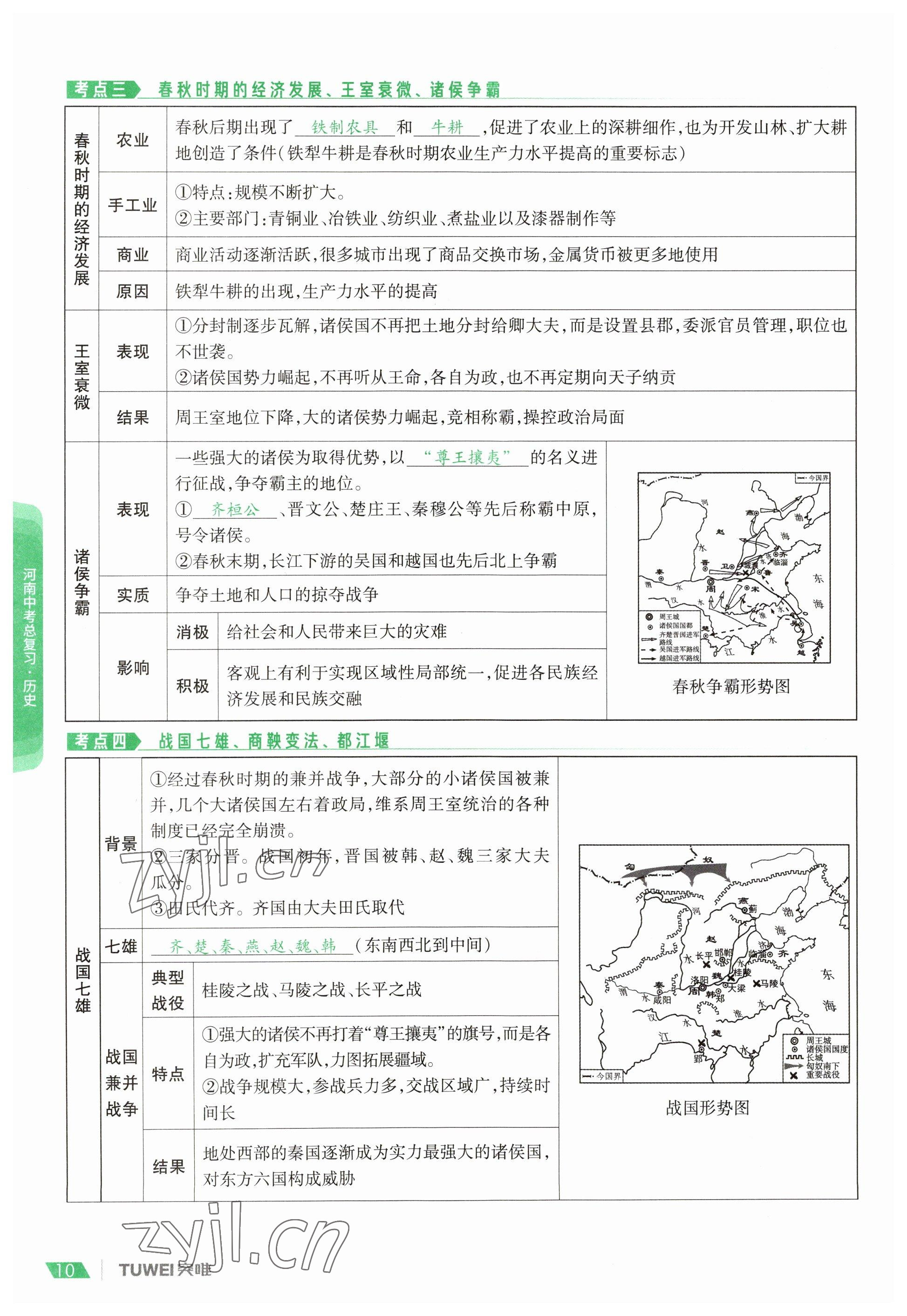 2023年一戰(zhàn)通關(guān)中考總復(fù)習(xí)歷史河南專版 參考答案第10頁