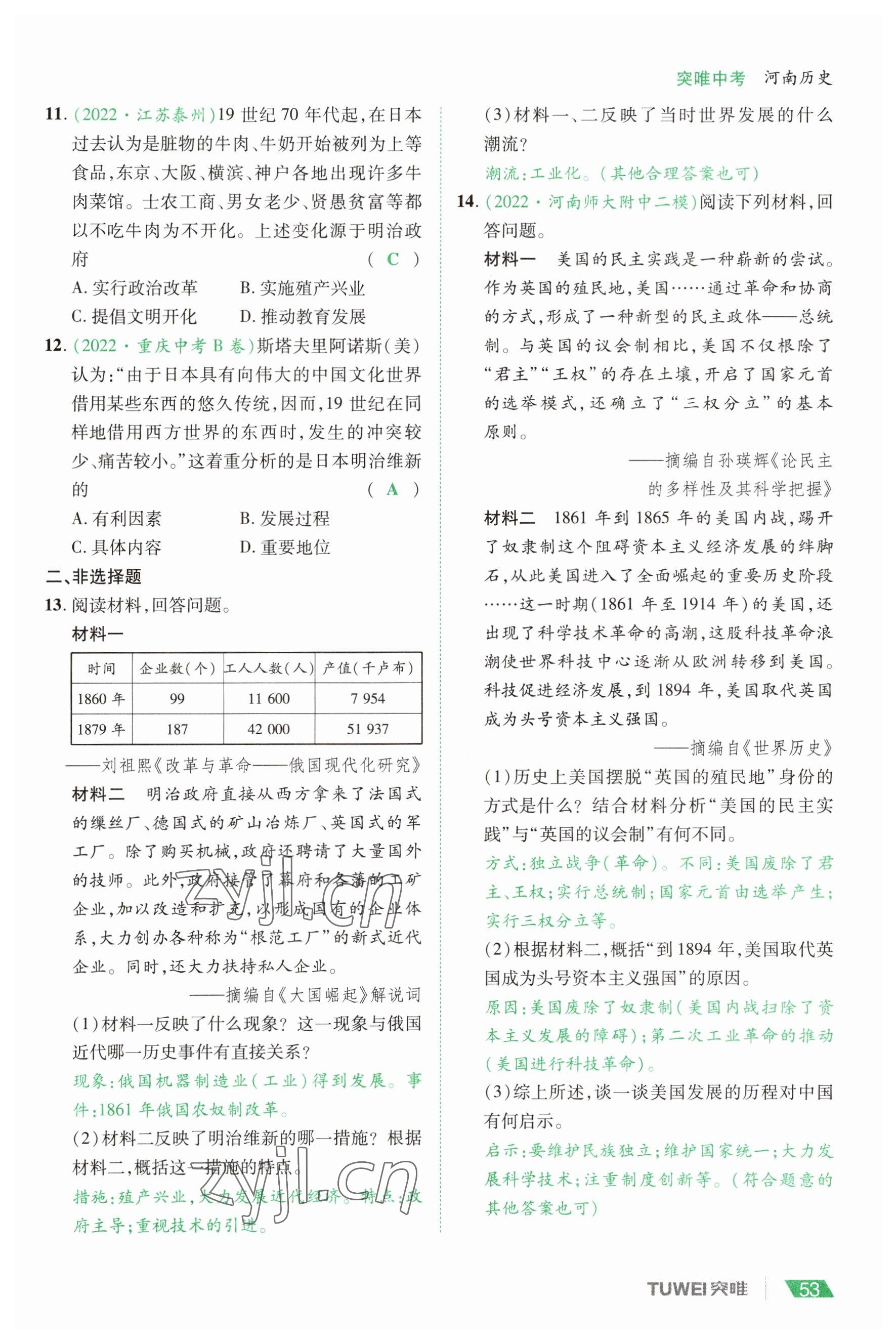 2023年一戰(zhàn)通關(guān)中考總復(fù)習(xí)歷史河南專(zhuān)版 參考答案第53頁(yè)