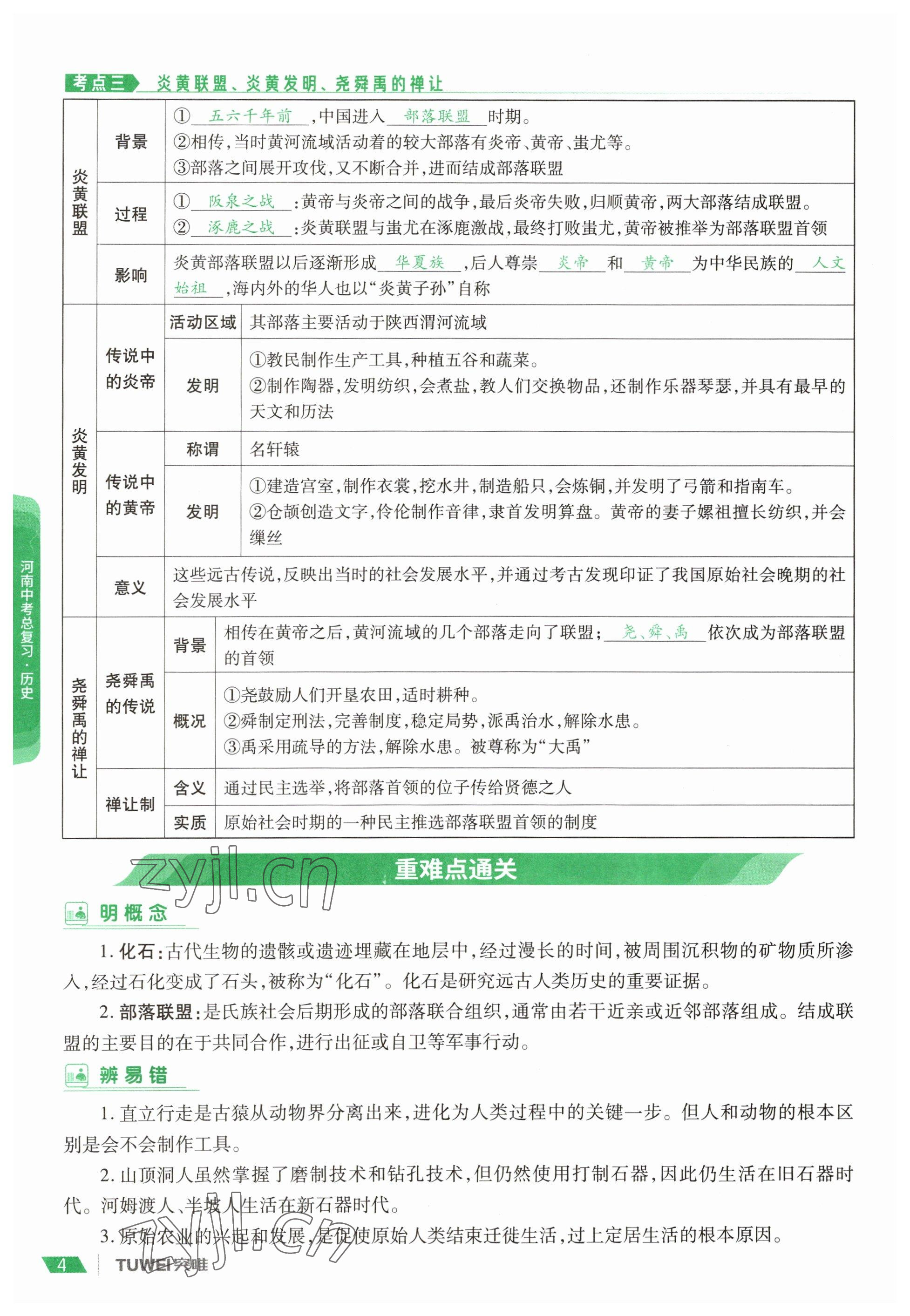 2023年一戰(zhàn)通關(guān)中考總復(fù)習(xí)歷史河南專版 參考答案第4頁