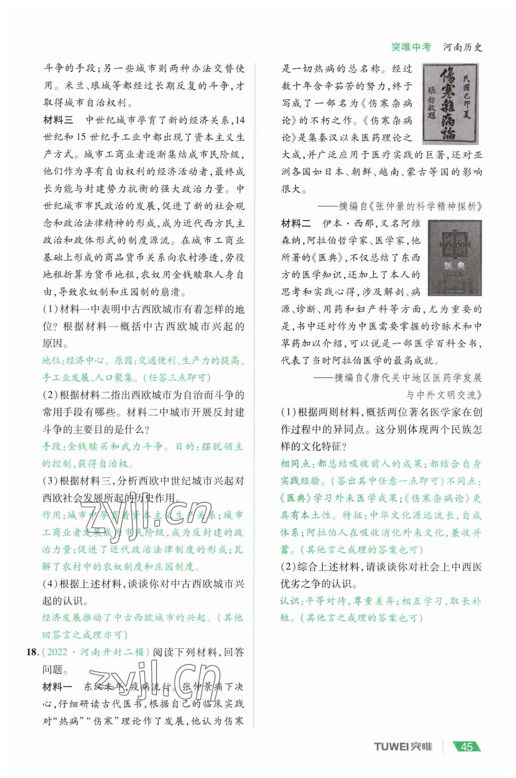 2023年一戰(zhàn)通關(guān)中考總復(fù)習(xí)歷史河南專版 參考答案第45頁