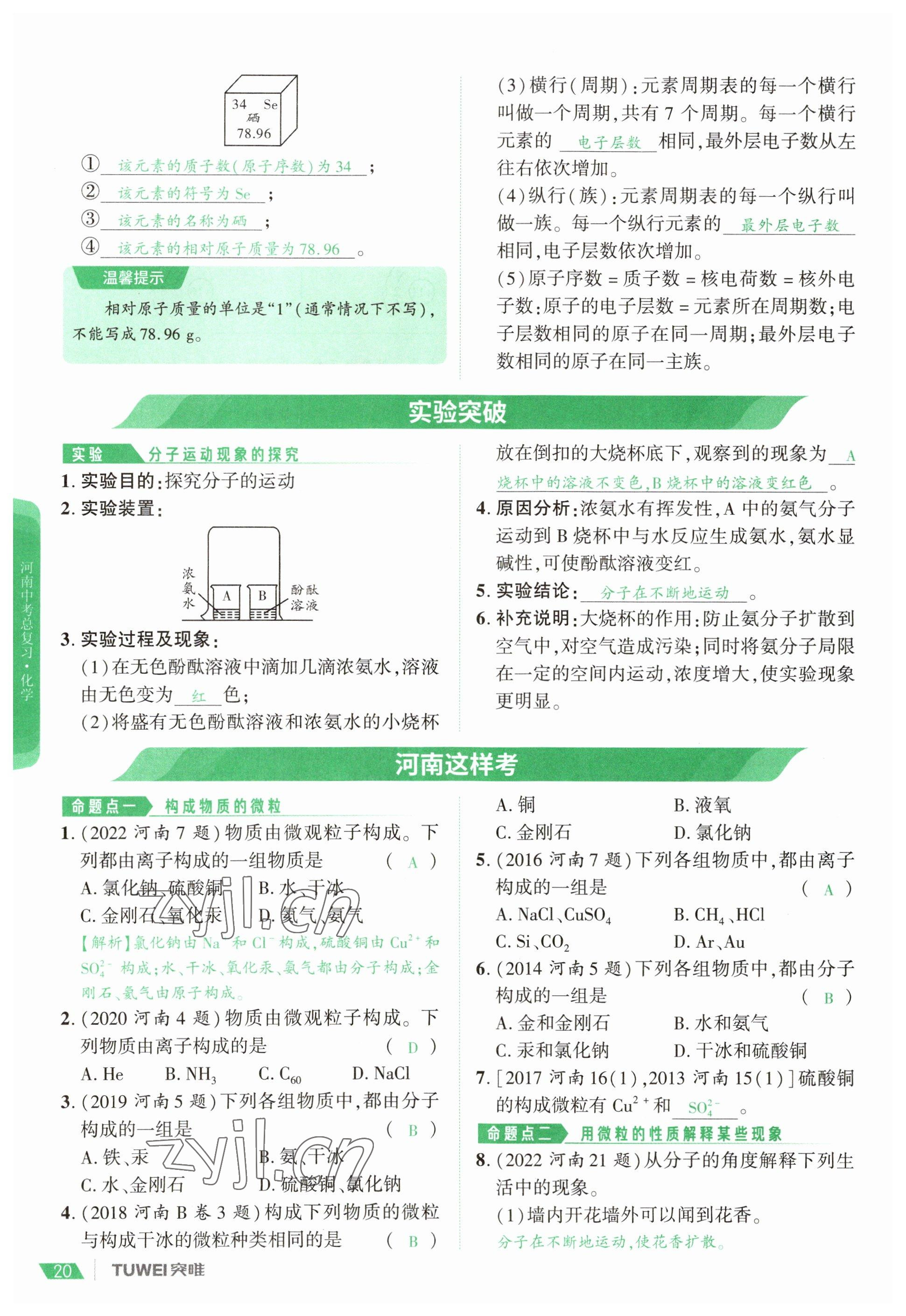 2023年一戰(zhàn)通關(guān)中考總復(fù)習(xí)化學(xué)河南專版 參考答案第20頁(yè)