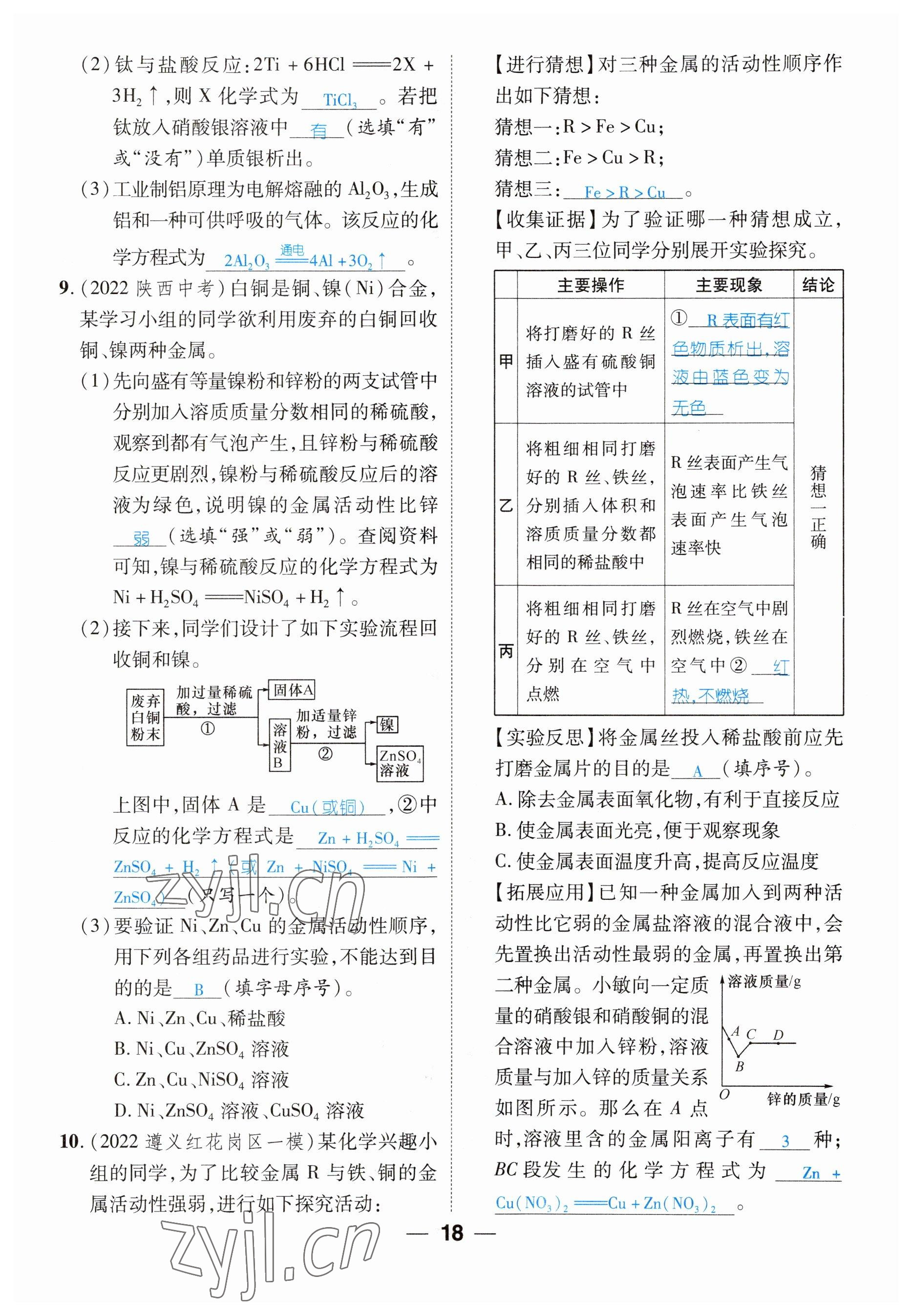 2023年鴻鵠志中考王化學(xué)貴陽專版 參考答案第18頁