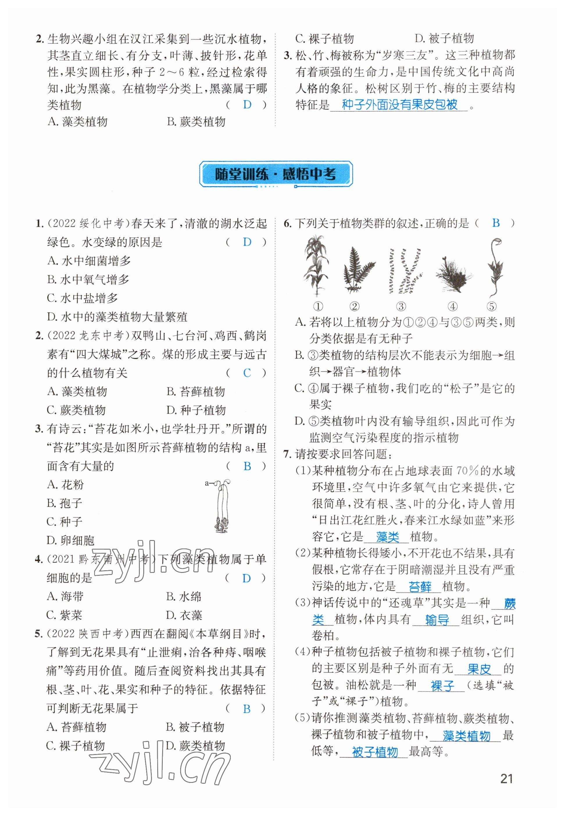 2023年鴻鵠志中考王生物貴陽專版 參考答案第21頁