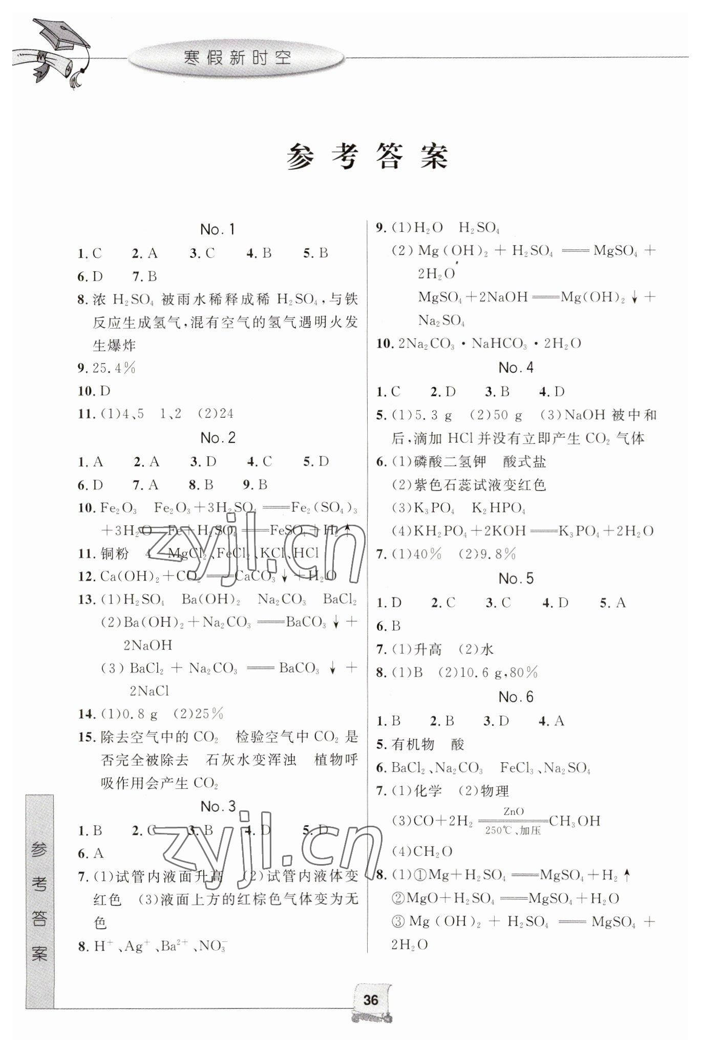 2023年寒假新時(shí)空九年級(jí)科學(xué) 參考答案第1頁